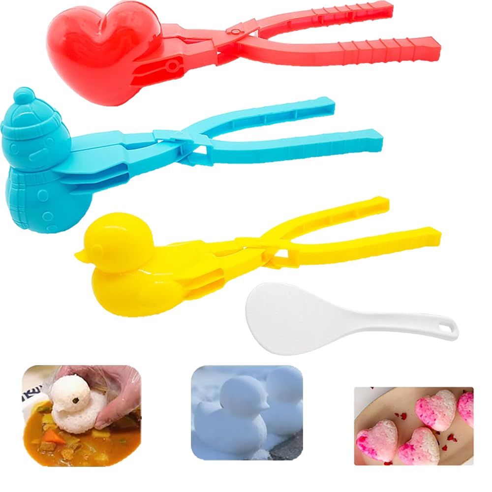 3-Piece Animal Rice Mold Maker Set - Duck, Heart & Snowman Sushi Shaper Kit with Spoon | DIY Bento Box Decorations for Kids Lunch, Party Snacks & Japanese Cuisine