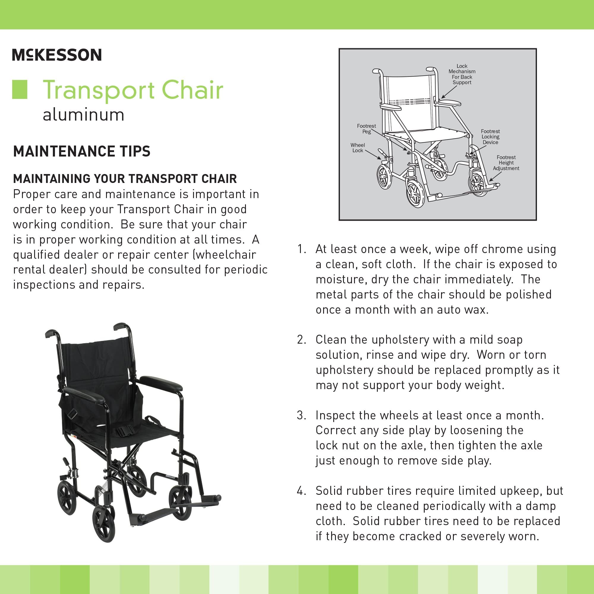 McKesson Lightweight Foldable Transport Chair for Adults - 300 lbs Weight Capacity, Black - Ideal for Travel, Doctor Visits & Outdoor Mobility