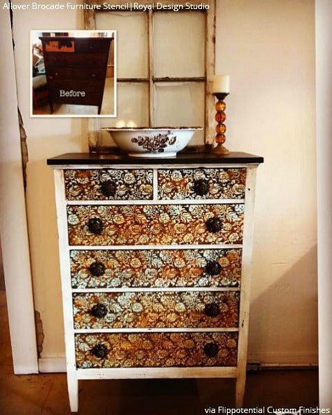 Allover Brocade Furniture Stencil - Reusable DIY Painting Template for Wood, Fabric & Walls - Perfect for Home Decor, Crafts & Upcycling Projects