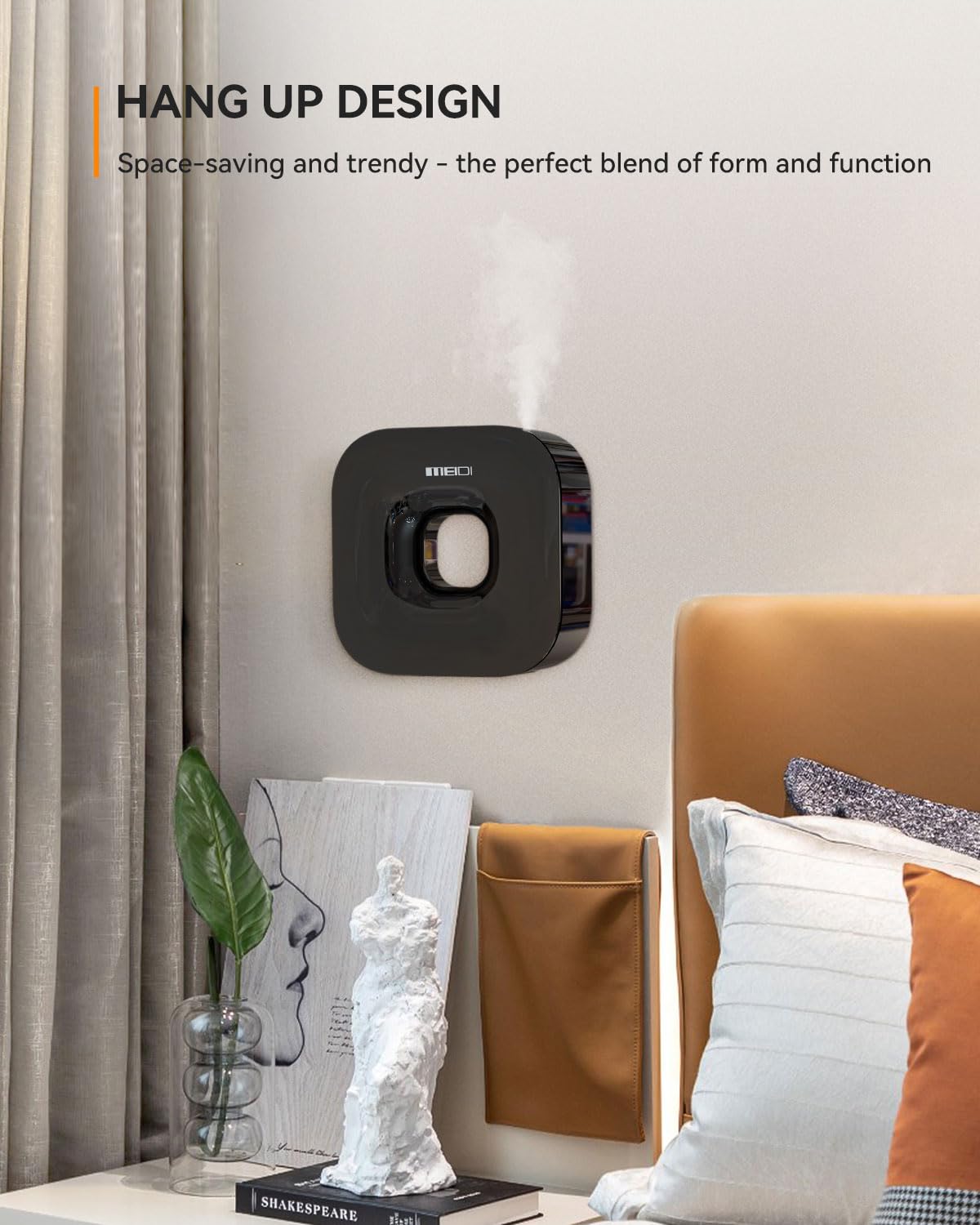 MEIDI Bluetooth Essential Oil Diffuser - Cordless Aromatherapy Device with App Control, Smart Timer, Hang-up Design | Wide Coverage for Home, Office, Spa & Travel | Black | Perfect for Relaxation, Yoga & Sleep Therapy