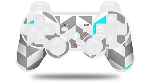 Sony PS3 Controller Decal Skin - Chevrons Gray & Aqua Design | Custom Sticker for PS3 Gamepad | Enhance Grip & Style for Gaming (Controller Not Included) | Perfect for PS3 Gamers & Collectors