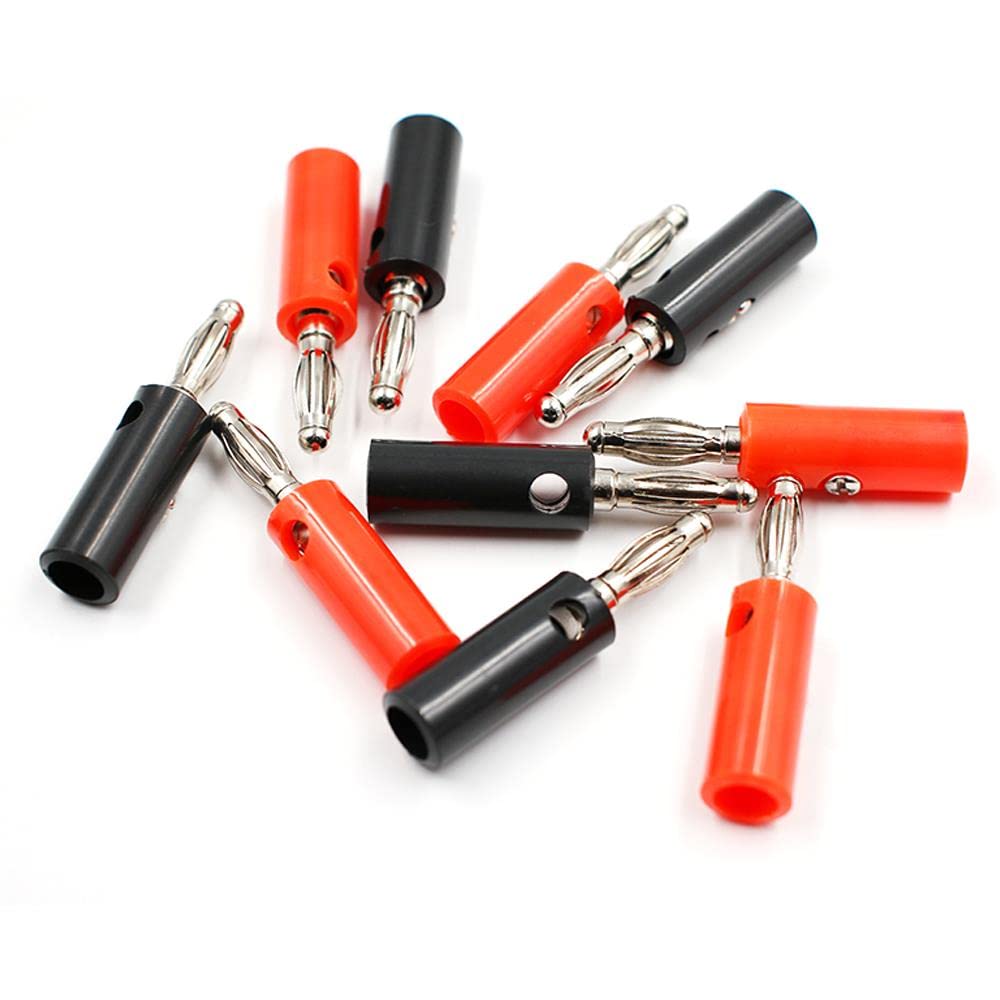 10pcs Gold Plated Banana Plugs 4mm Speaker Connectors - Red & Black Audio Screw Terminals for Home Theater, Car Audio, and DIY Speaker Projects