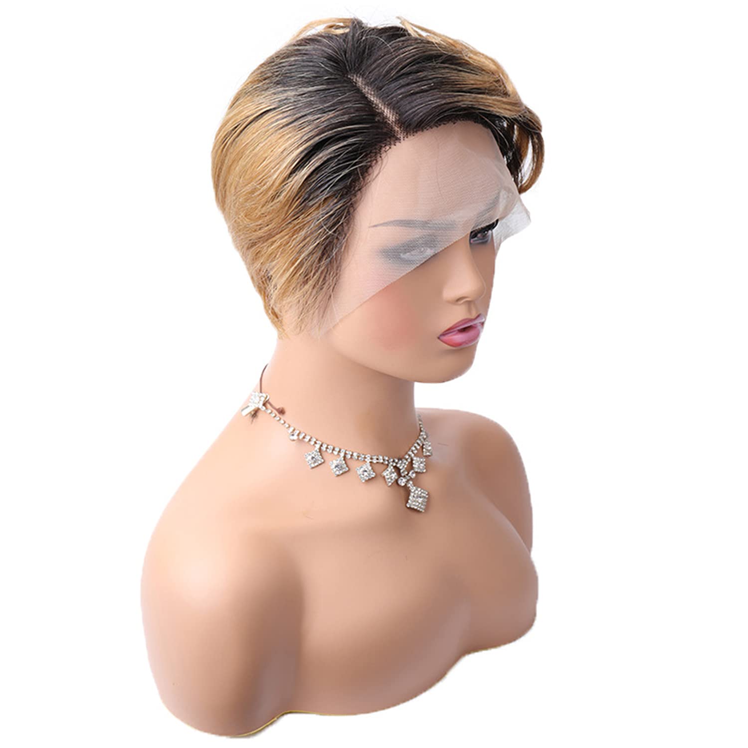 Klaiyi Short Curly Human Hair Wigs - Pixie Cut Lace Front Wigs with Baby Hair | T-Part Lace Front Wig 4 Inch Natural Strawberry Blonde | Perfect for Cosplay, Halloween, Parties & Daily Wear