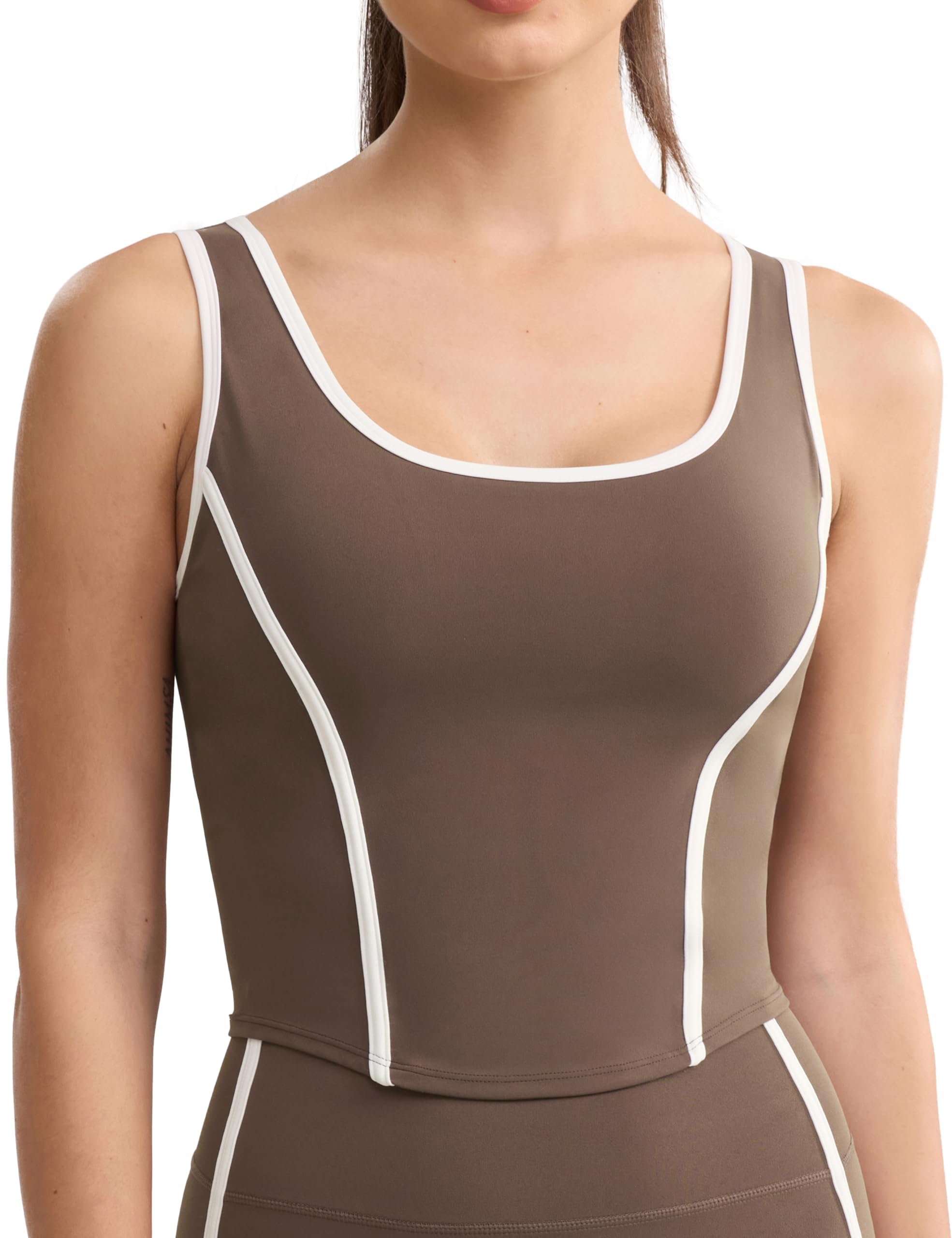 Women's Workout Crop Tank Top - Breathable Fishbone Yoga Shirt with Built-in Padded Bra, Sleeveless Athletic Top for Yoga, Gym & Summer Activities | Mild Support for Casual Wear & Fitness