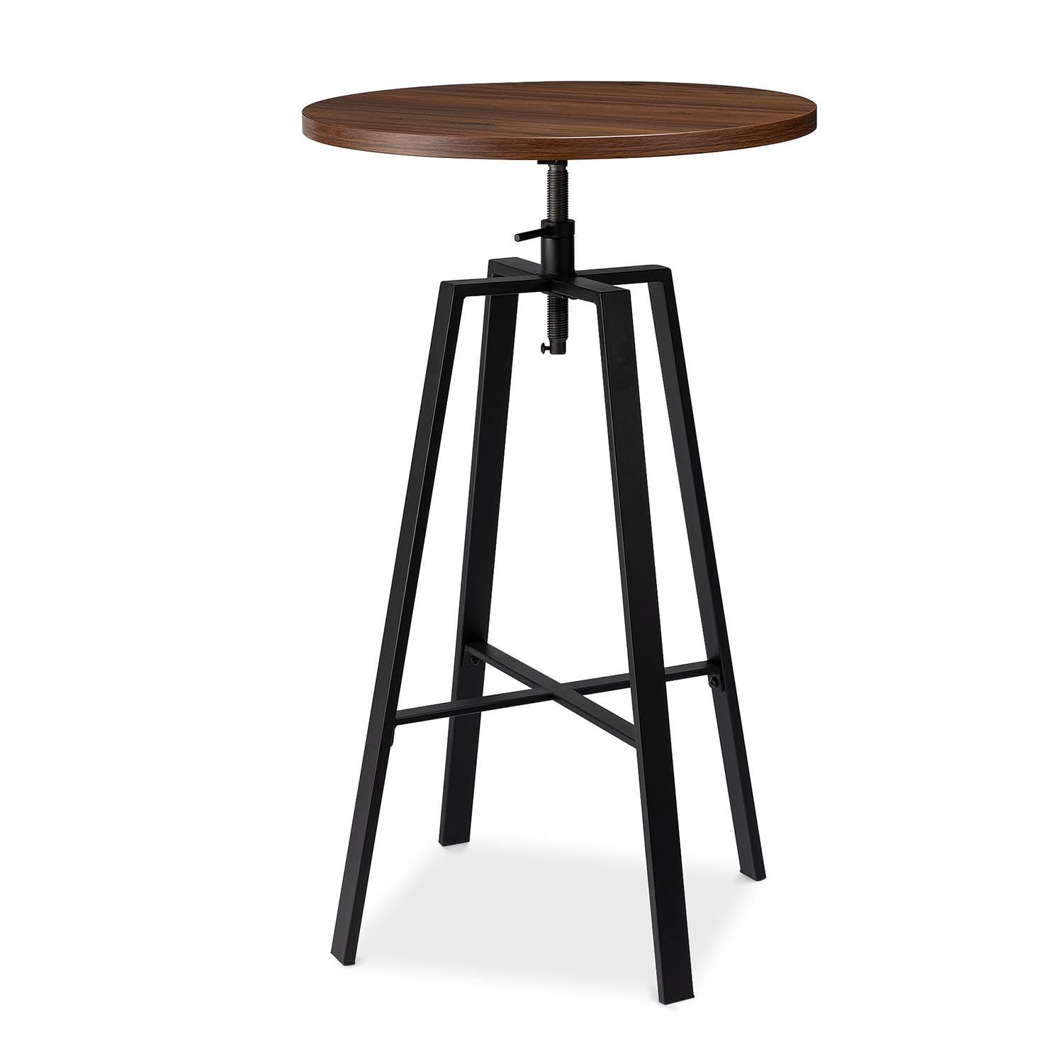 Industrial Modern Bar Table - Height Adjustable Round Pub Table 37-42 Inches, Walnut Veneer Cocktail Table with Sturdy Metal Base - Perfect for Small Spaces, Home Bars, Restaurants & Outdoor Patios