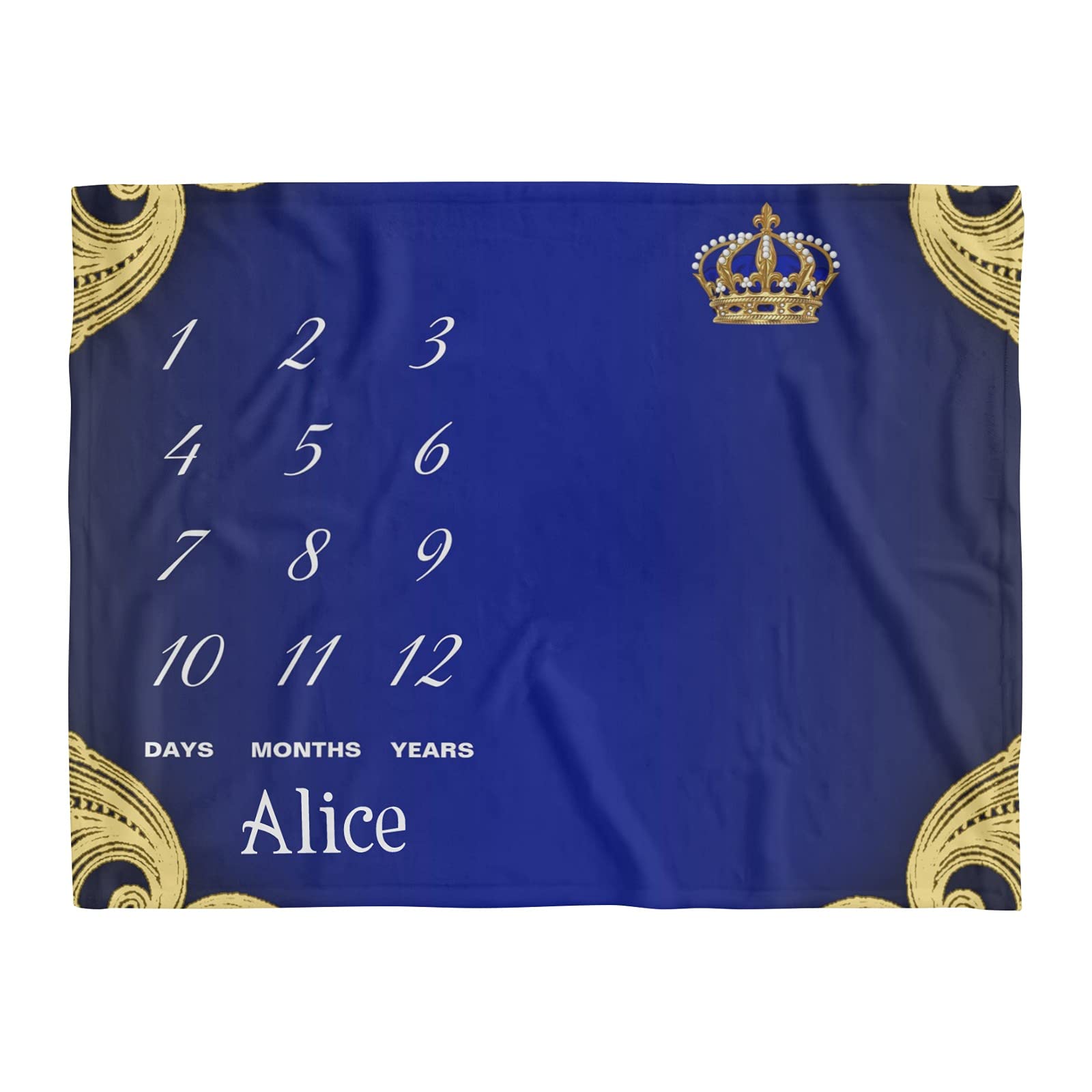 Custom Personalized Baby Blanket with Name - Super Soft Fleece Nursery Blanket for Boys & Girls (30x40 Inches) | Blue & Gold Design | Perfect for Birthdays, Christenings & Nursery Decor