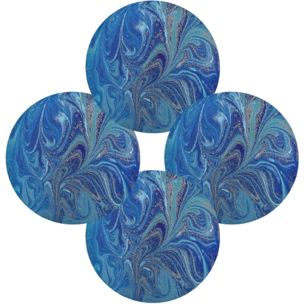 Premium Round Marble Blue Placemats Set of 6 - Waterproof Table Mats for Kitchen, Dining Table, Indoor & Outdoor Use - Elegant Plate Mats for Everyday Meals, Parties & Entertaining