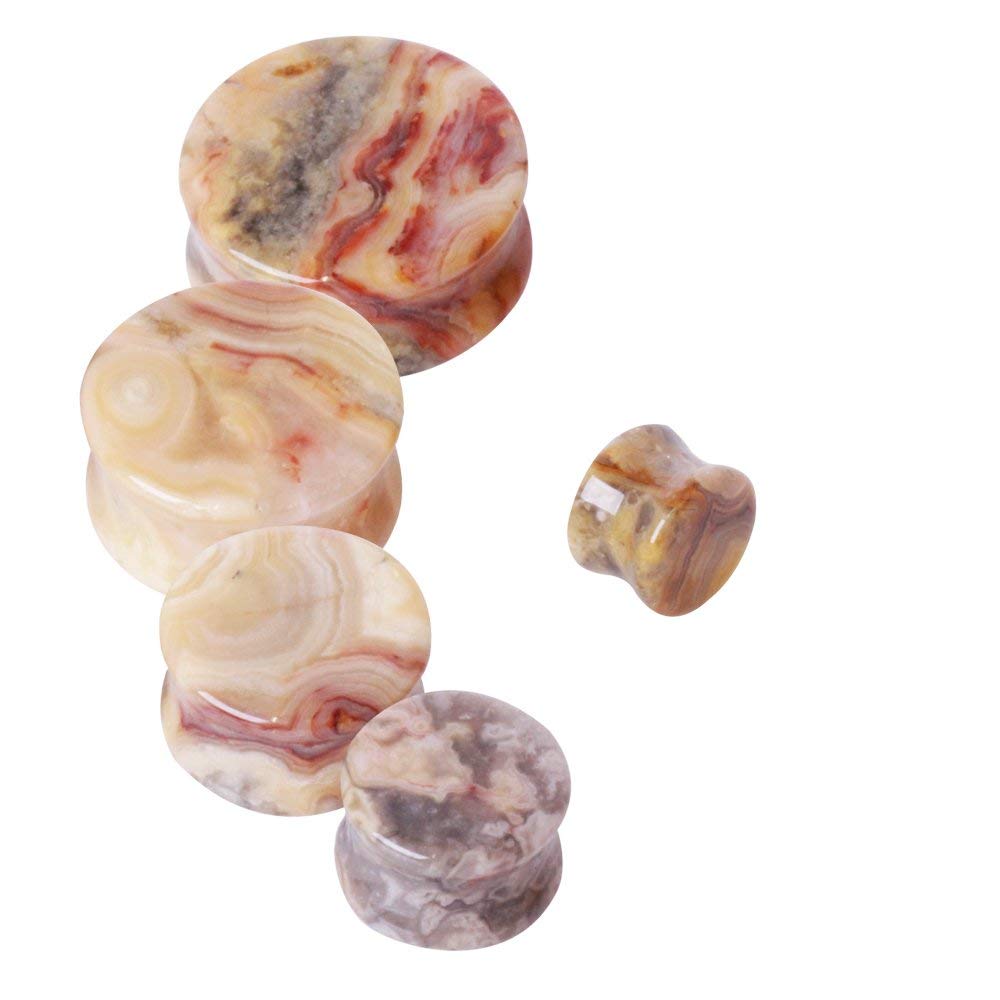 Natural Crazy Lace Agate Stone Saddle Plug Earrings for Women - Handmade Boho Jewelry for Stretching Earlobes | Perfect for Gauges, Body Piercing & Alternative Fashion
