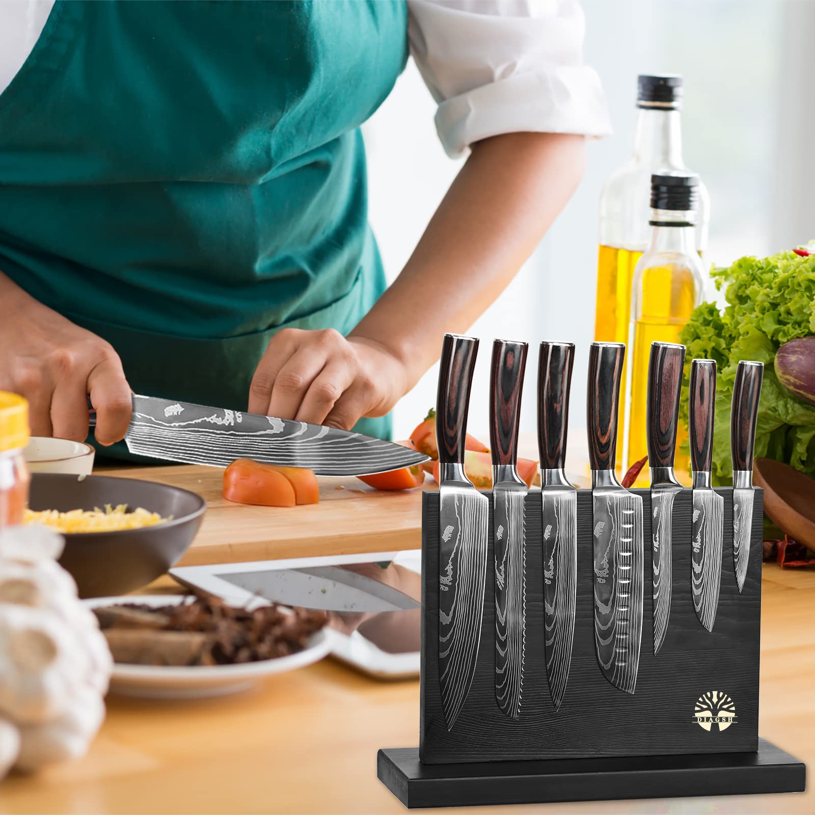 7-Piece Professional Kitchen Knife Set with Magnetic Block - High Carbon Stainless Steel, Hand-Forged, Dishwasher Safe - Chef Knives for Home Cooking, Slicing, Dicing & Food Prep - Perfect Gift for Chefs & Cooking Enthusiasts