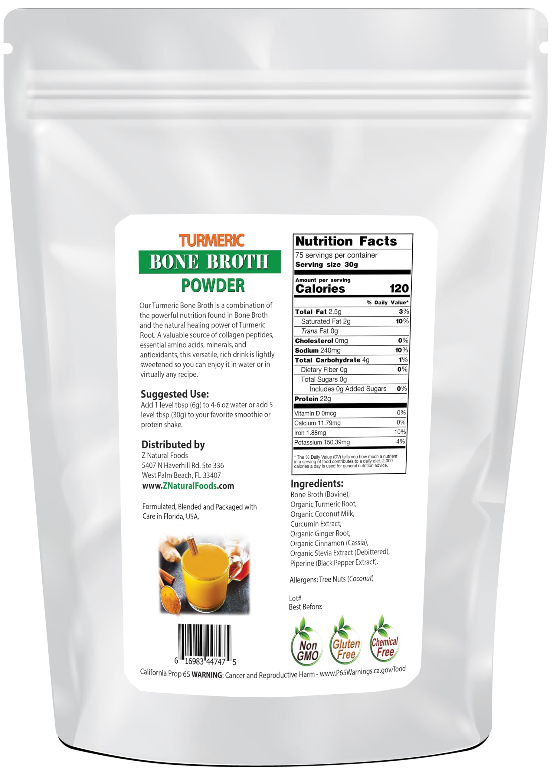 Premium Turmeric Bone Broth Powder (Bovine) - 5 lb Bulk Size | USA Made | High Protein, Collagen & Amino Acids | All Natural, Non-GMO, Gluten Free Superfood Supplement | Perfect for Smoothies, Soups, Keto & Paleo Diets | Supports Gut Health & Immunity