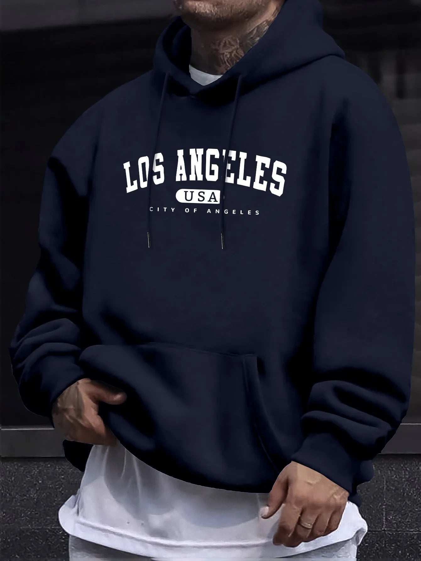 Los Angeles USA Print Men's Long Sleeve Cotton Hoodie - Casual Drawstring Pullover for Autumn & Winter | Streetwear, Gym, Outdoor Activities