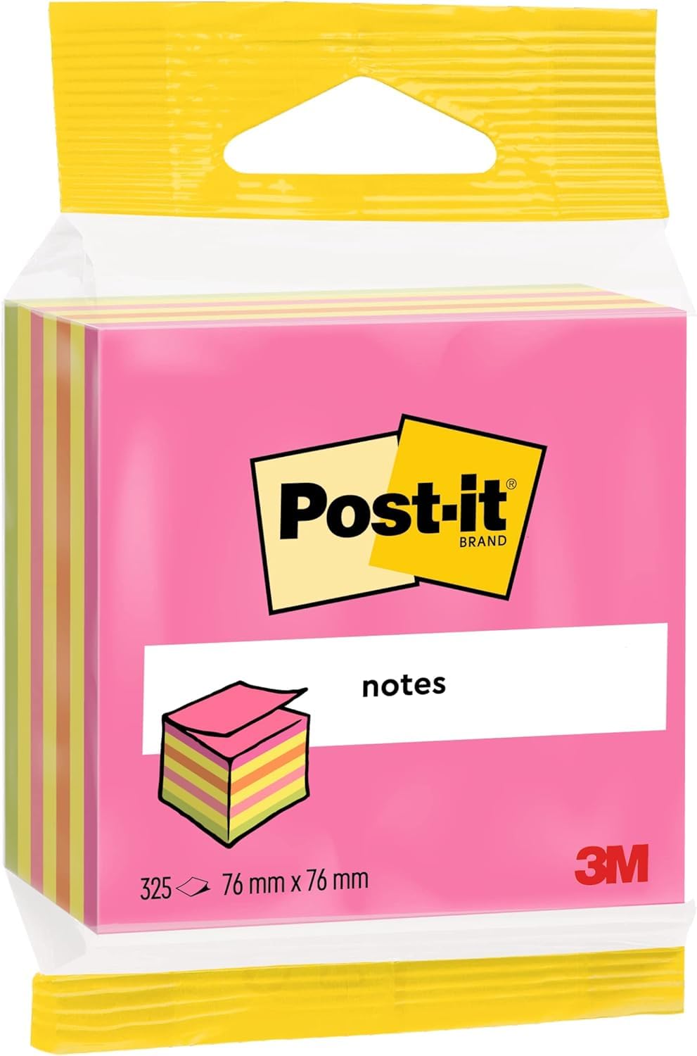 Post-it Neon Rainbow Sticky Notes Cube - 325 Sheets (3x3 inches) - Bright Color Self-Stick Notes for Office, School, Home & Planner Organization - Perfect for Reminders, Bookmarking & Wall Decor