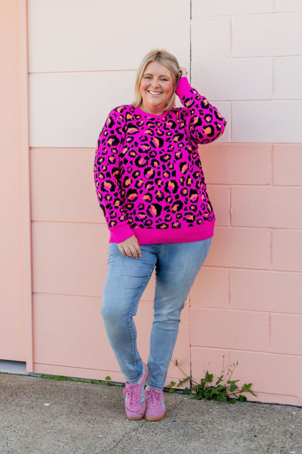 Kasey Rainbow Frankie Knit Sweater - Pink Leopard Print Women's Pullover | Cozy Winter Fashion for Casual Outings & Date Nights