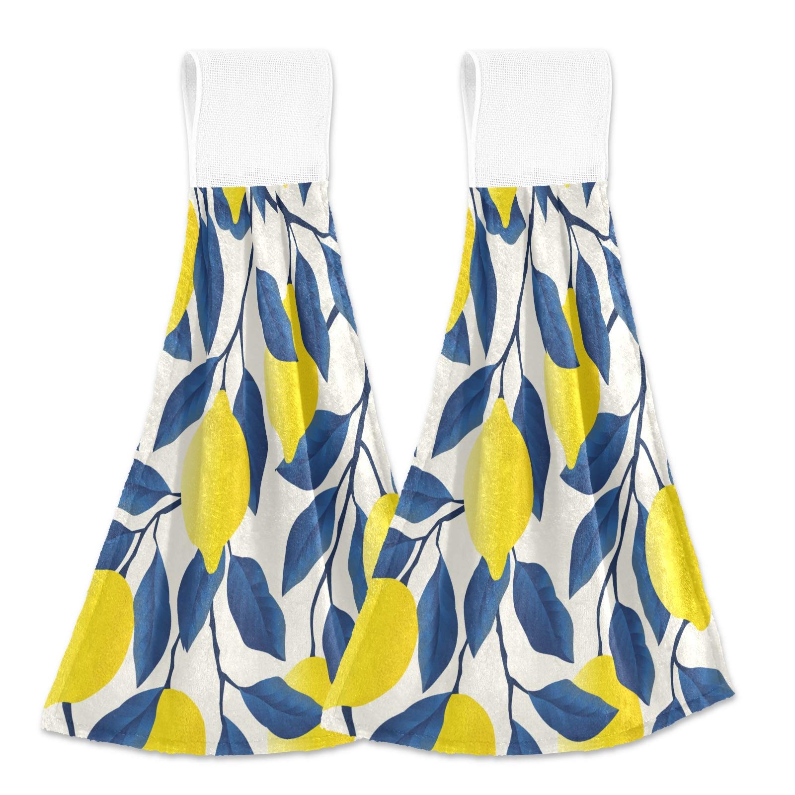 2 Pack Tropical Lemon Tree Blue Leaves Hanging Kitchen Towels - Fast Drying, Super Absorbent & Soft Touch Hand Towels for Kitchen, Bathroom - Perfect for Cooking, Cleaning & Home Decor