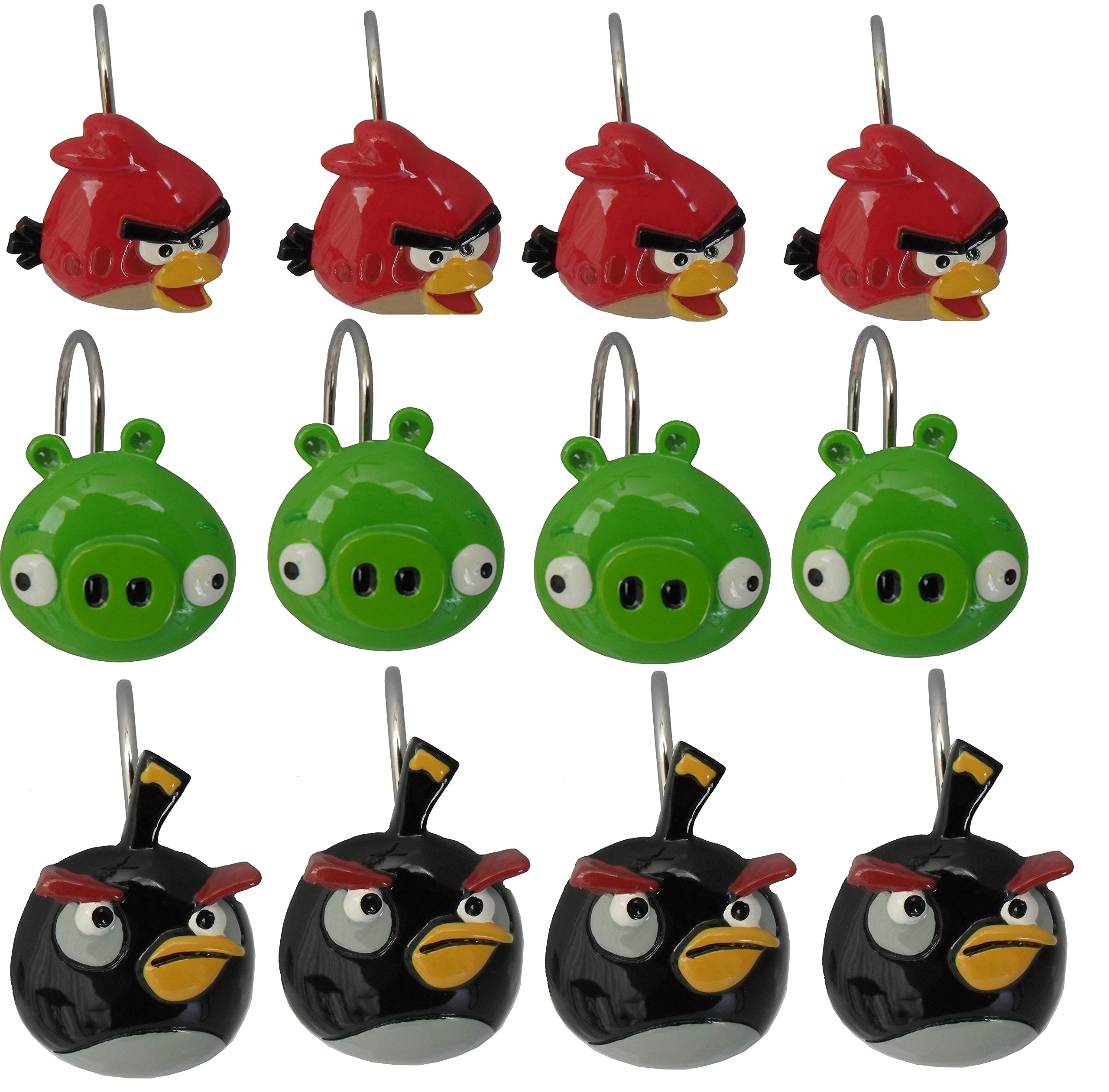 Angry Birds Shower Curtain Hooks - Fun Bathroom Accessories for Kids & Adults - Perfect for Themed Bathrooms, Kids' Rooms, and Gifts