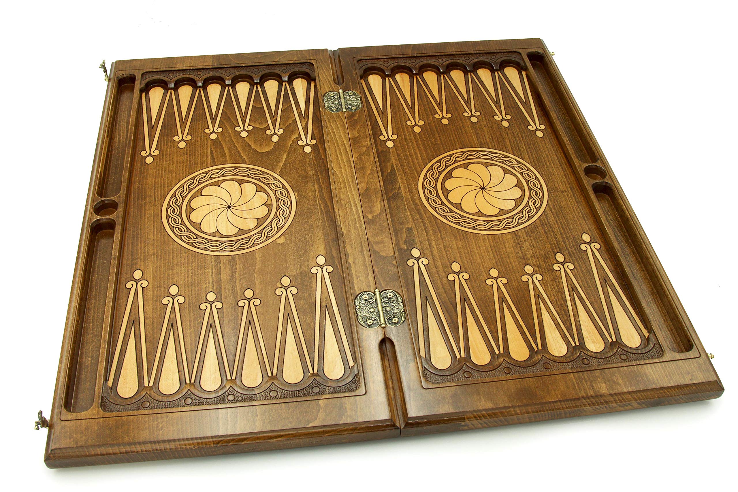 Premium Handmade Wooden Backgammon Set - Classic Nardi Nardy Board Game with Carved Chess & Checkers Pieces - Elegant Wood Table Game for Adults & Family Game Night - Perfect Gift for Game Lovers & Home Decor
