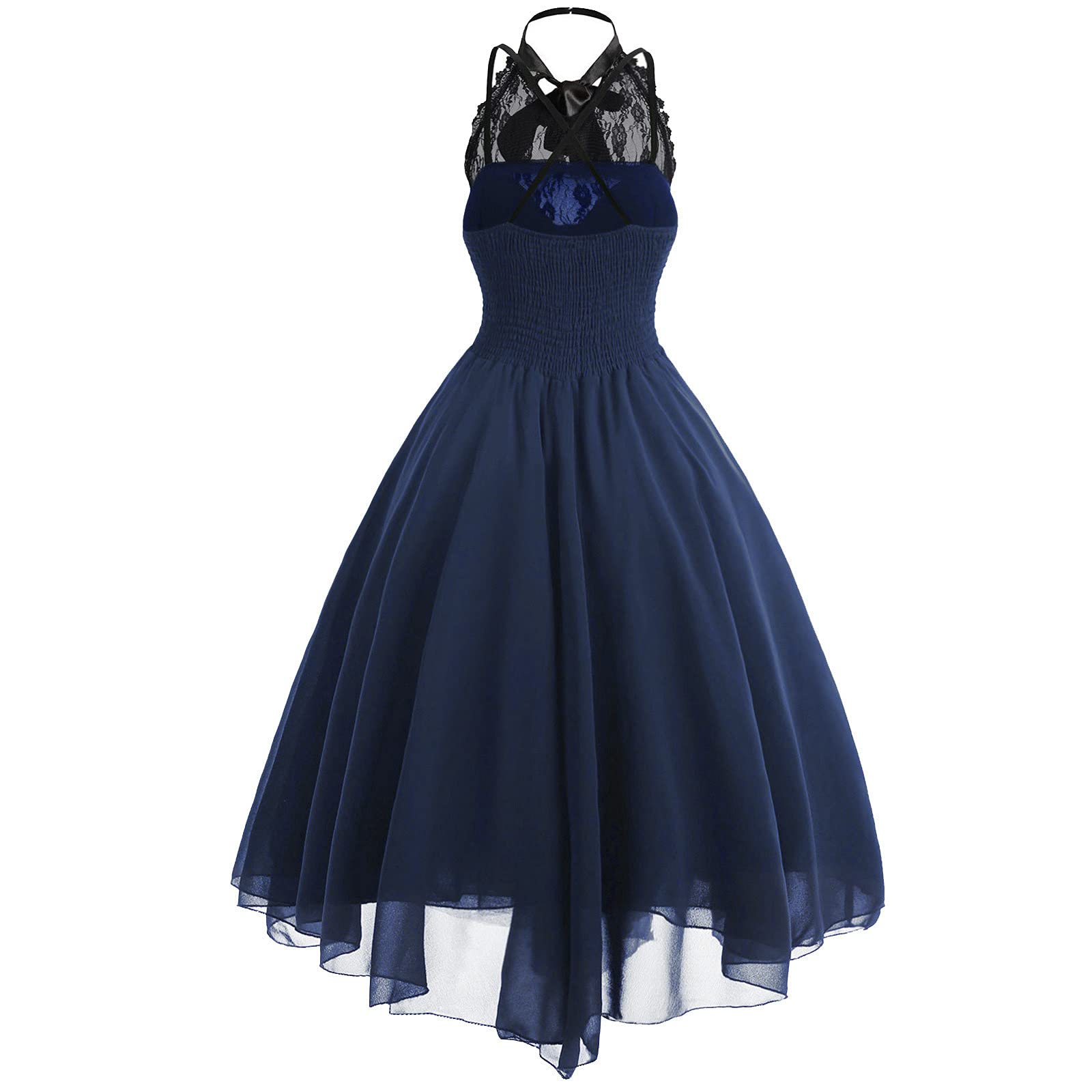 Gothic Black Chiffon Dress for Women - Sexy Lace-Up Empire Waist Formal Gown | Perfect for Wedding Guest, Halloween Costume & Gothic Party Attire