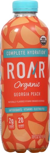 Organic Roar Beverages Bev Georgia Peach Flavor - 18 Fl Oz | Refreshing Peach Drink for Summer, Picnics & Healthy Hydration