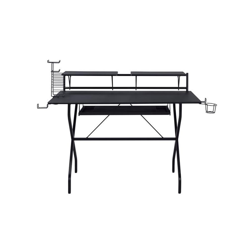 BOWERY HILL Modern Black Computer Desk for Home Office - Sleek Contemporary Writing Workstation for Small Spaces & Remote Work