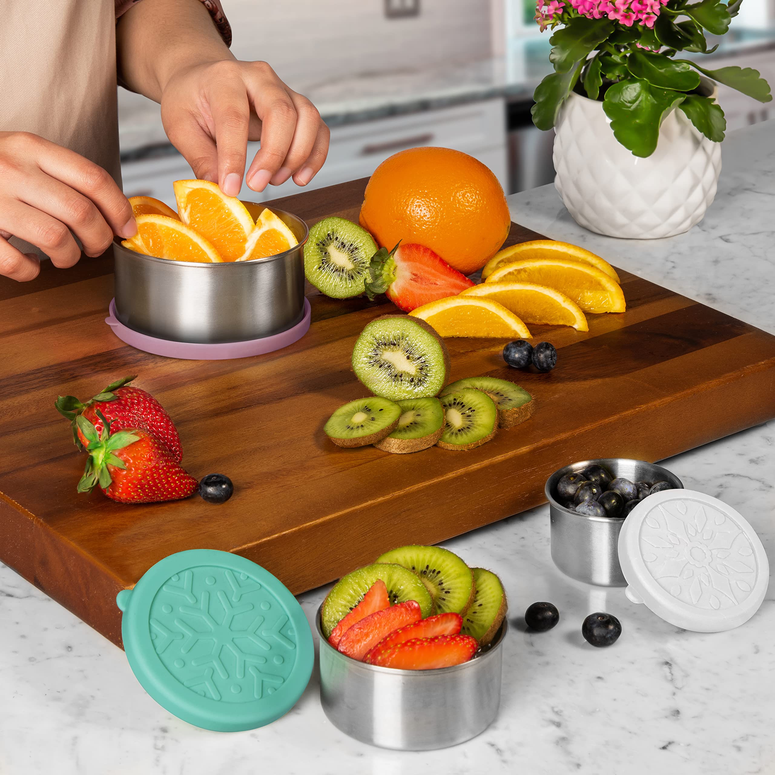 Premium Stainless Steel Snack Containers Set of 3 - BPA-Free Food Storage with Lids for Fruits, Lunch, Condiments | Leakproof & Durable for School, Office, Picnics & Meal Prep