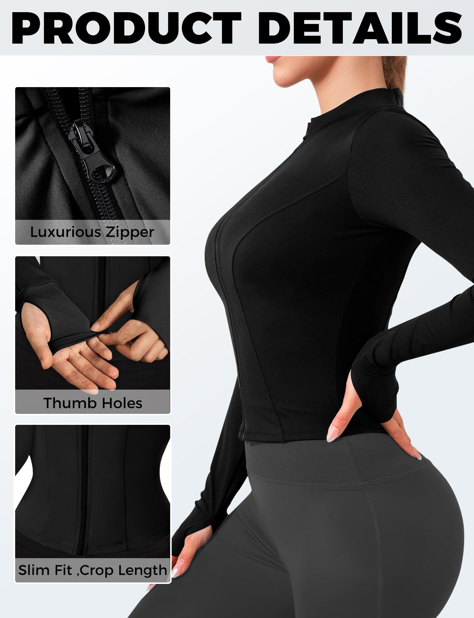 Lightweight Cropped Zip-Up Workout Jacket for Women - Breathable Athletic Running Jacket with Thumb Holes | Perfect for Gym, Yoga & Outdoor Activities