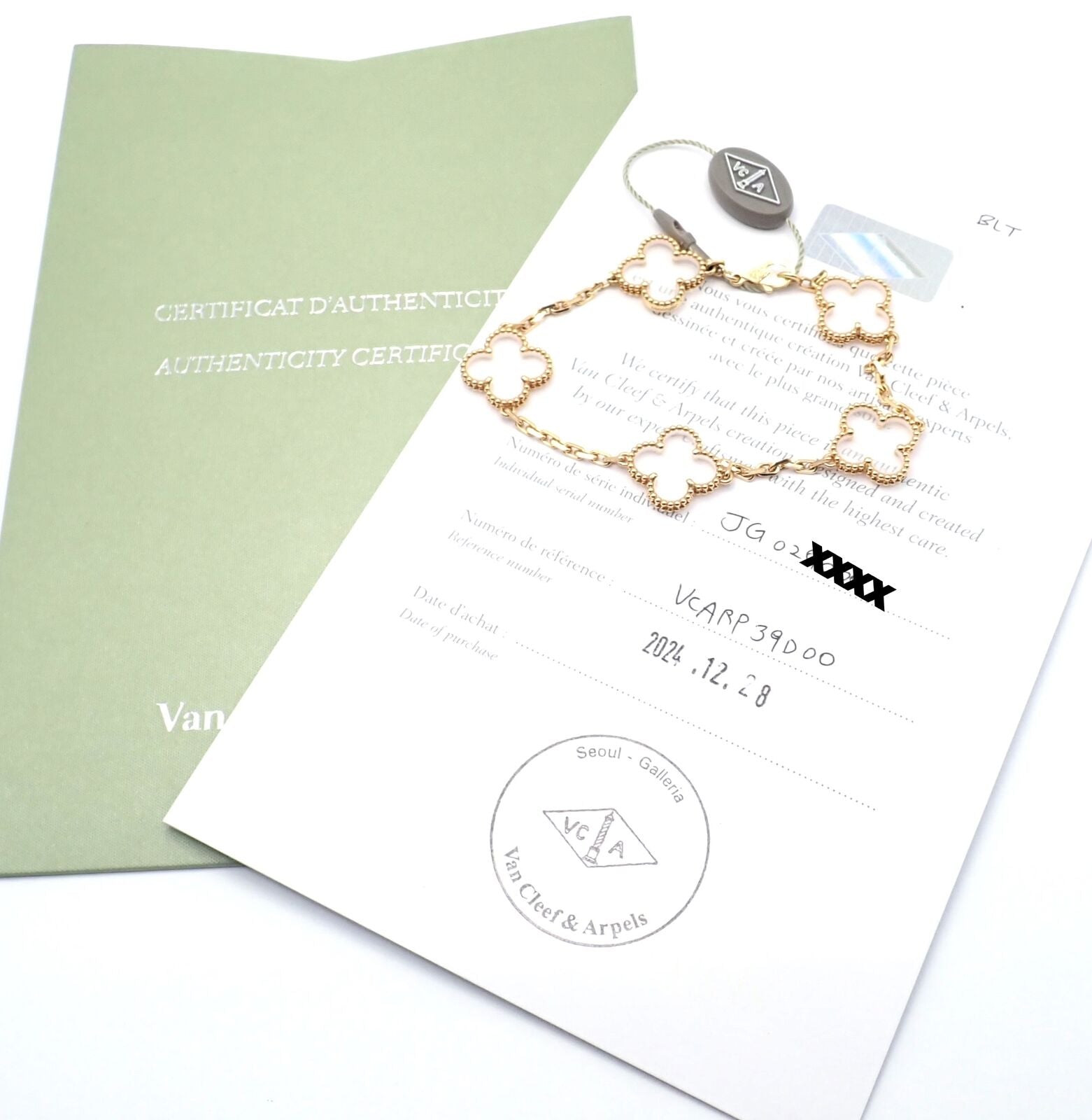 Van Cleef & Arpels 18k Yellow Gold 5 Motif Alhambra Rock Crystal Bracelet with Certificate - Luxury Jewelry for Women, Perfect for Weddings, Parties & Special Occasions
