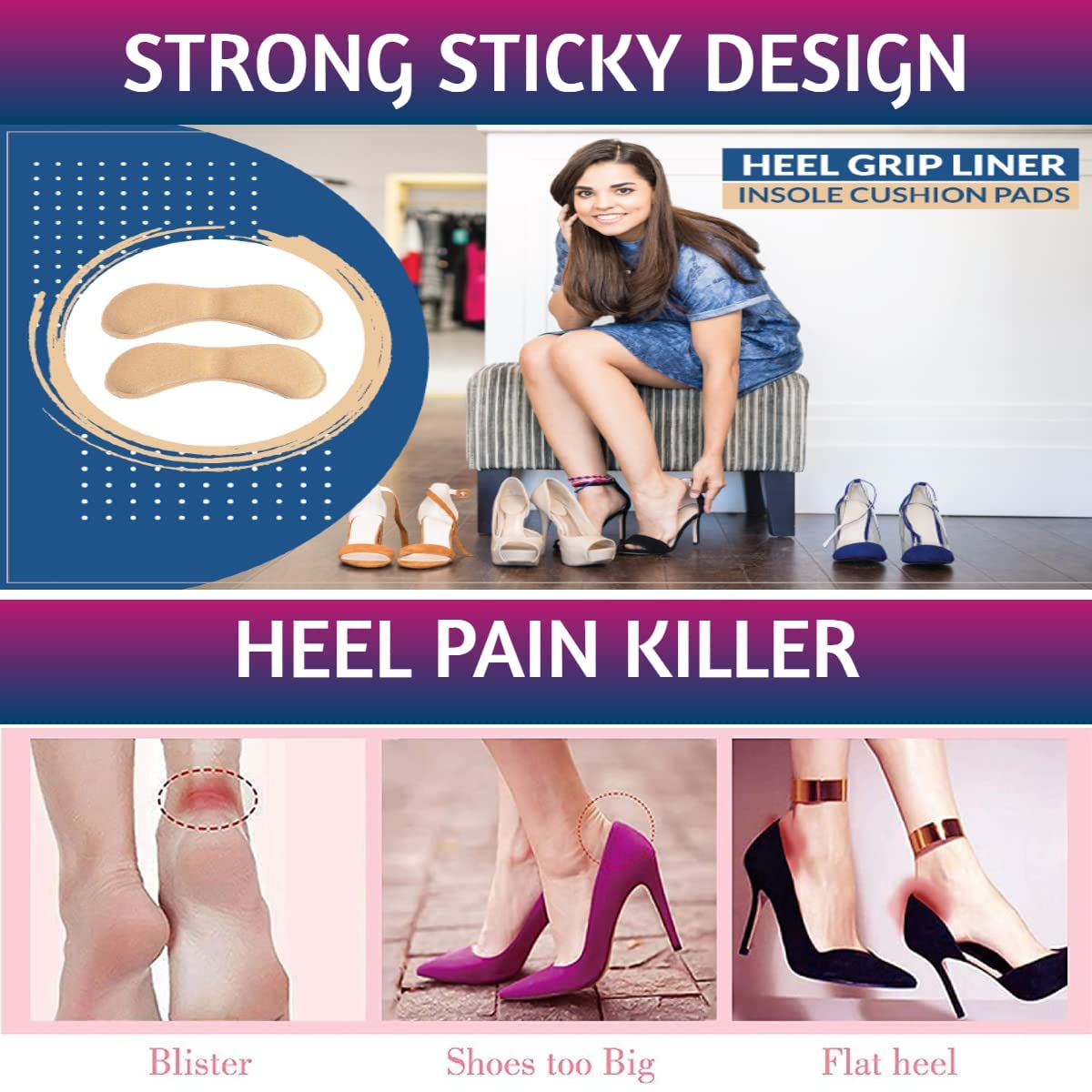 FEXMY Self-Adhesive Heel Cushion Inserts - High Heel Pads & Shoe Insoles for Women & Men - Silicone Heel Grips for Heel Pain, Ankle Support & Heel Spurs Relief (1 Pair Heel Liner + 1 Pair Insole Pad) - Perfect for Work, Parties & Long Wear Comfort