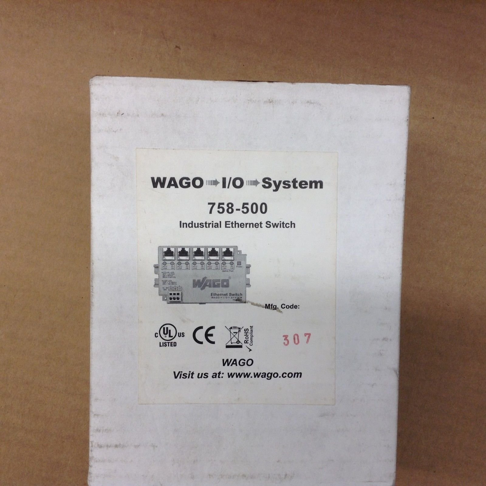 WAGO 758-500 5-Port Industrial Ethernet Switch 30VDC 70mA for Automation & I/O Systems - Perfect for Factory Control, PLC Networks, and Industrial IoT Applications
