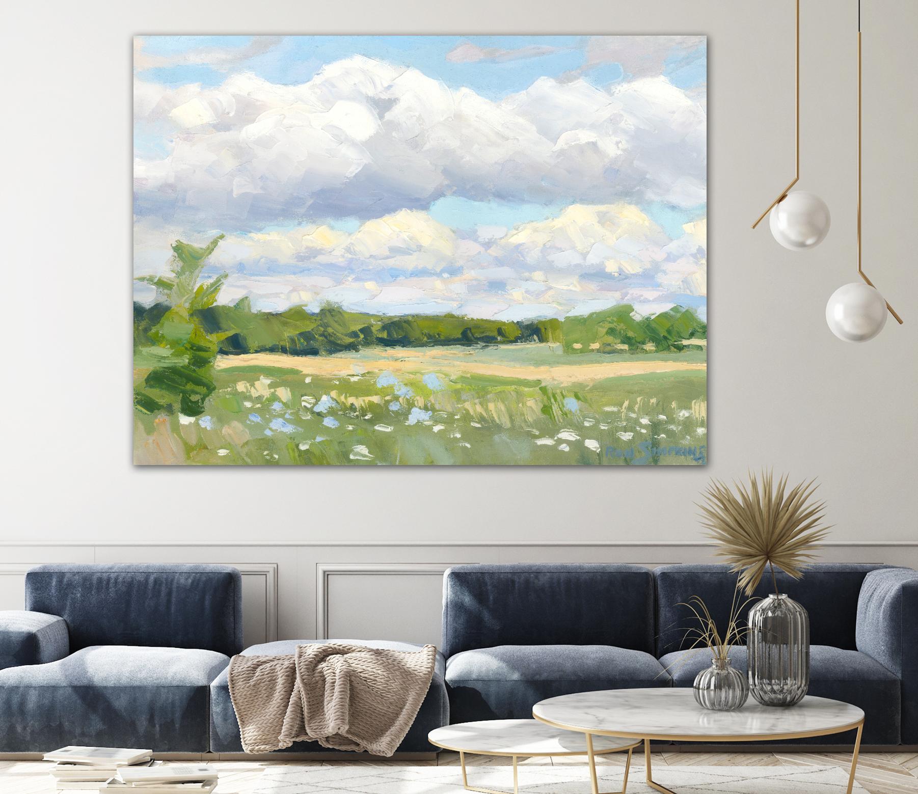 Blue Chicory Fields Painting - Handmade Canvas Wall Art for Home & Office Decor - Perfect for Living Room, Bedroom, and Office Spaces