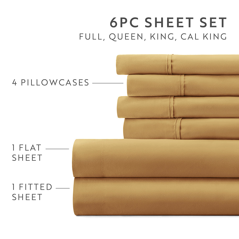 6-Piece Luxury Cotton Bed Sheet Set - Soft, Breathable & Wrinkle-Free - Perfect for Master Bedroom, Guest Room & Dormitory