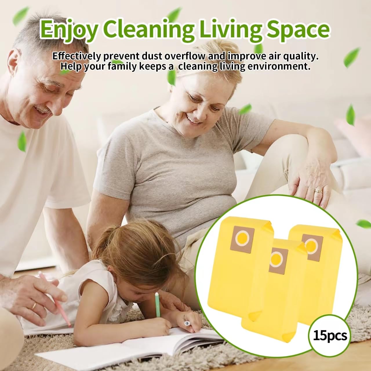 15 Pack AH10243 Disposable Vacuum Bags - Compatible with Hoover Commercial CU2, CH54013, CH54015, CH54113, CH54115 Vacuum Cleaners - Replacement for Part AH10243 (Yellow) - Ideal for Office, Hotel & Commercial Cleaning