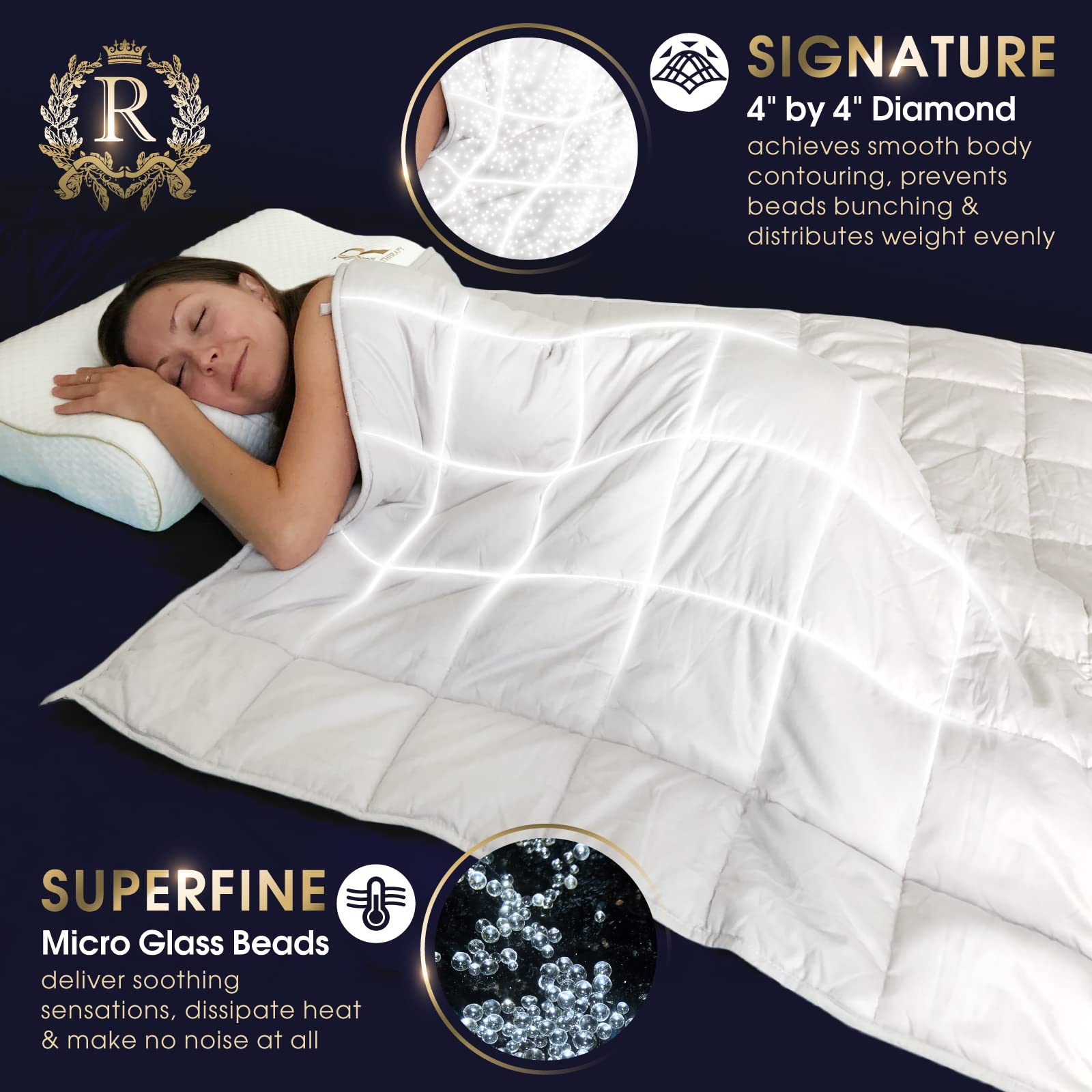 Royal Therapy Weighted Blanket - 20lbs Heavy 100% Cotton Blanket with Premium Glass Beads (48''x78'', Satin Gold) for Adults & Teens - Perfect for Twin/Queen Bed, Anxiety Relief, Stress Reduction & Better Sleep