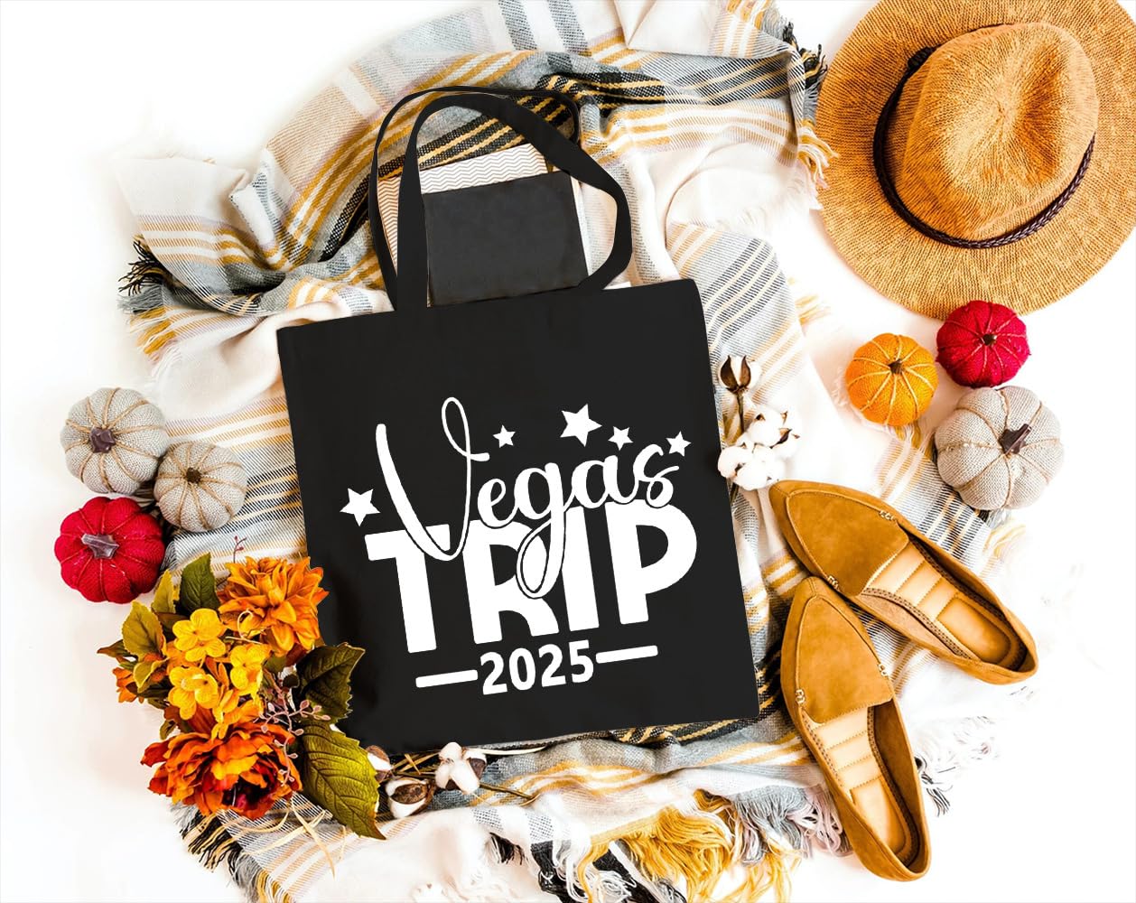 Stylish Vegas Trip 2025 Canvas Tote Bag for Women - Eco-Friendly Reusable Shopping Bag for Travel, Beach, Grocery & Daily Use - Perfect Gift for Girls & Women