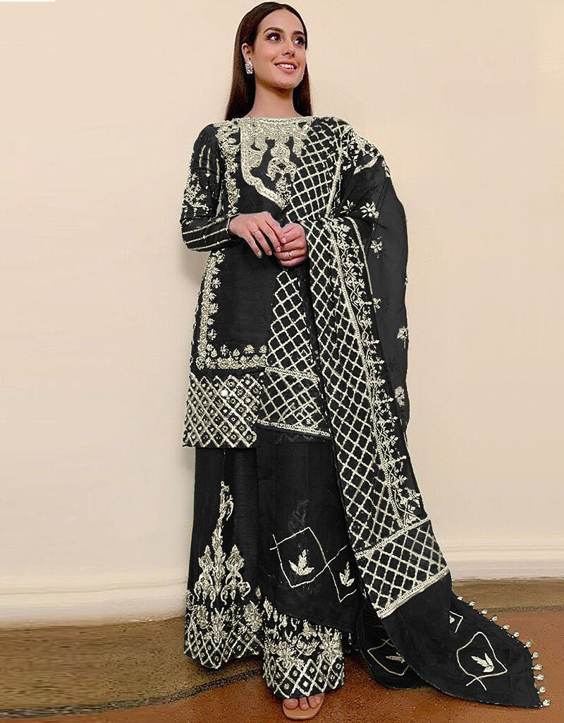 Elegant Black Organza Silk Palazzo Suit for Women - Indian Ethnic Wear for Weddings & Festivals | Perfect for Special Occasions & Cultural Events