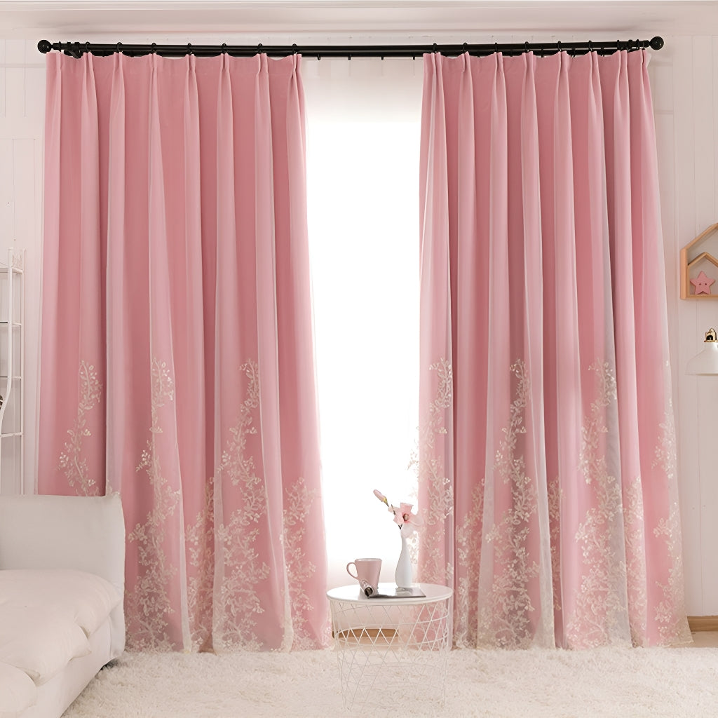 Maeve Two Layer Floral Print Soundproof Blackout Curtains for Bedroom & Living Room - Custom Size, Noise Reducing & Light Blocking Window Treatments for Home Decor