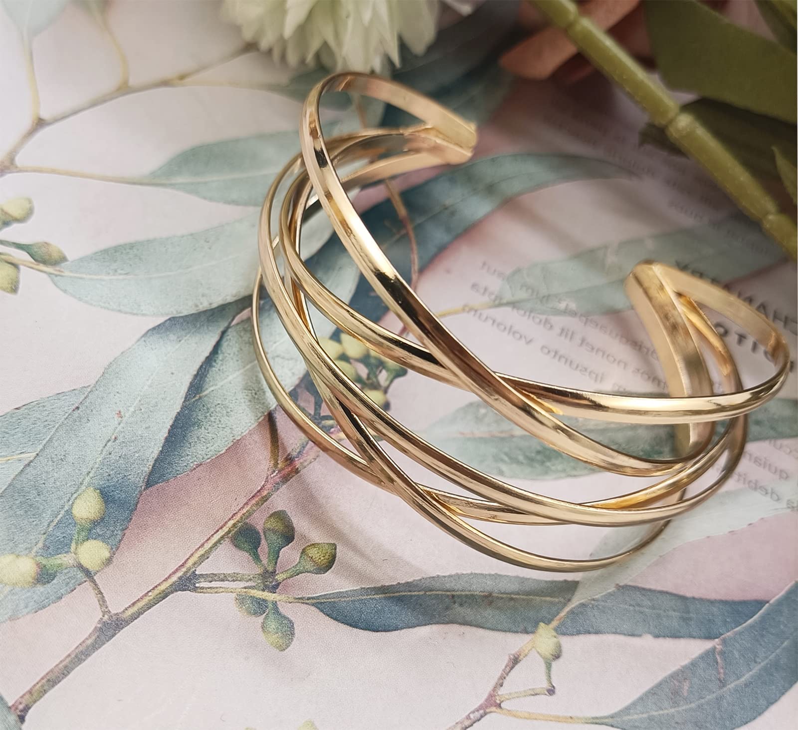 CASDAN Gold Open Cuff Bangle Bracelet for Women - Adjustable Wire Wrap Wrist Cuff - Perfect for Parties, Weddings & Everyday Fashion Accessories