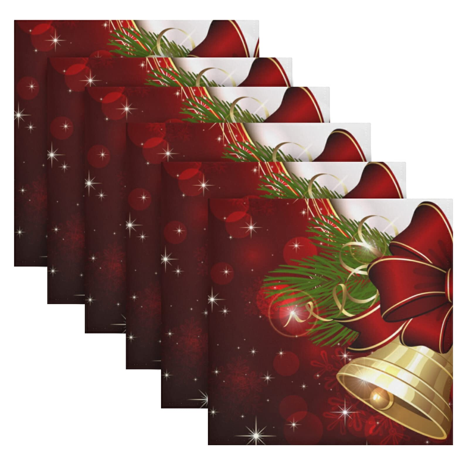 Xigua 6-Pack Christmas Bell Cloth Napkins - Soft Washable Polyester Dinner Napkins with Hemmed Edges (20