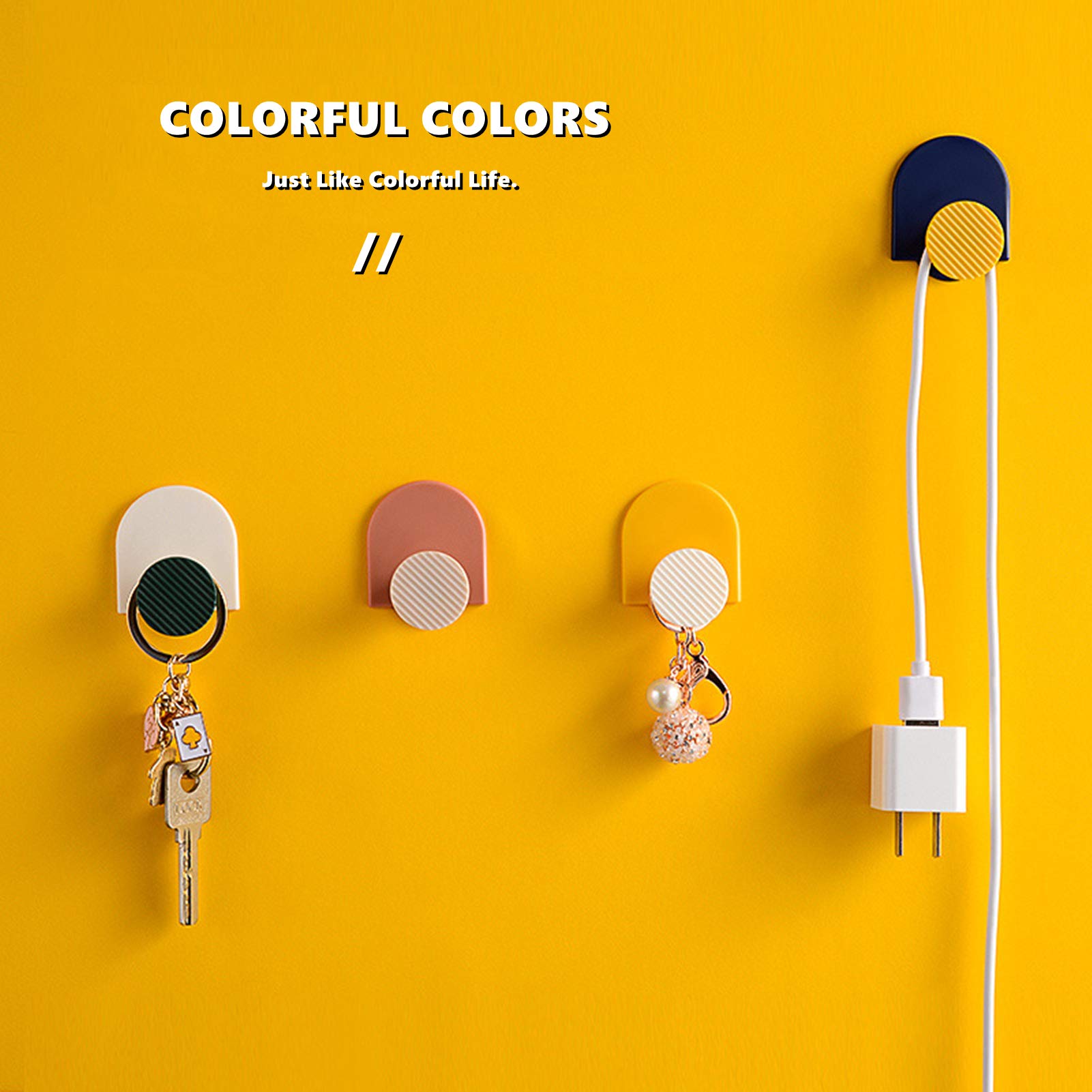 Chchmu Adhesive Wall Hooks - 4 Pack Heavy Duty Waterproof Sticky Hangers for Robe, Coat, Towel, Keys & Bags | Geometric Decorative Hooks for Backpack, Hat, Scarf & Belt | Perfect for Bathroom, Bedroom, Kitchen & Office Organization