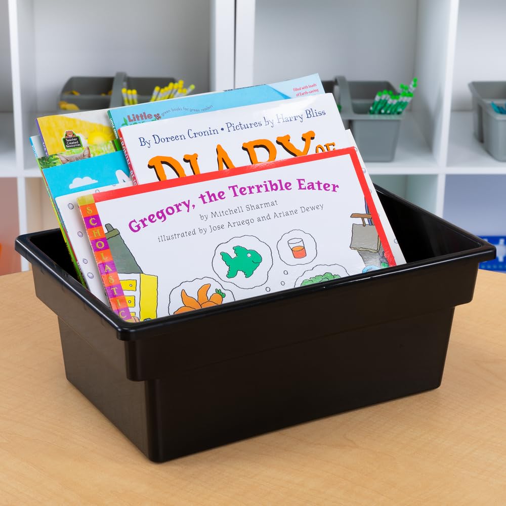 Really Good Stuff All-Purpose Storage Bins - Set of 12 Black Plastic Organizer Containers for Home, Office, Classroom & Playroom Organization