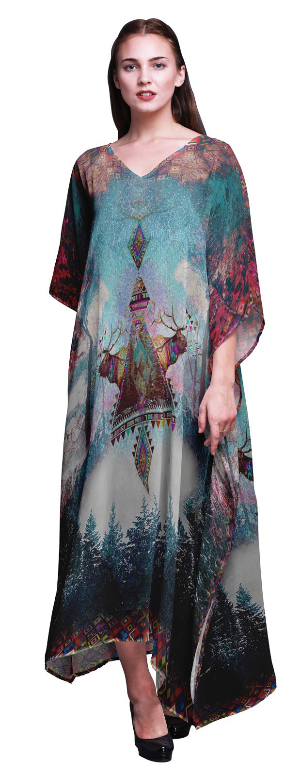 Women's Plus Size Kaftan Dress - Flowy Summer Beach Cover Up, Boho Kimono Maxi Dress for Lounge, Pool & Vacation | Lightweight Casual Wear for Women