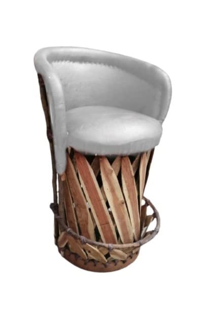 Handmade Mexican Equipal Bar Stool - Traditional White Leather Kitchen & Bar Stool for Home, Restaurant, Hotel | Artisan Crafted in San José | Perfect for Kitchen Islands, Breakfast Nooks & Outdoor Dining