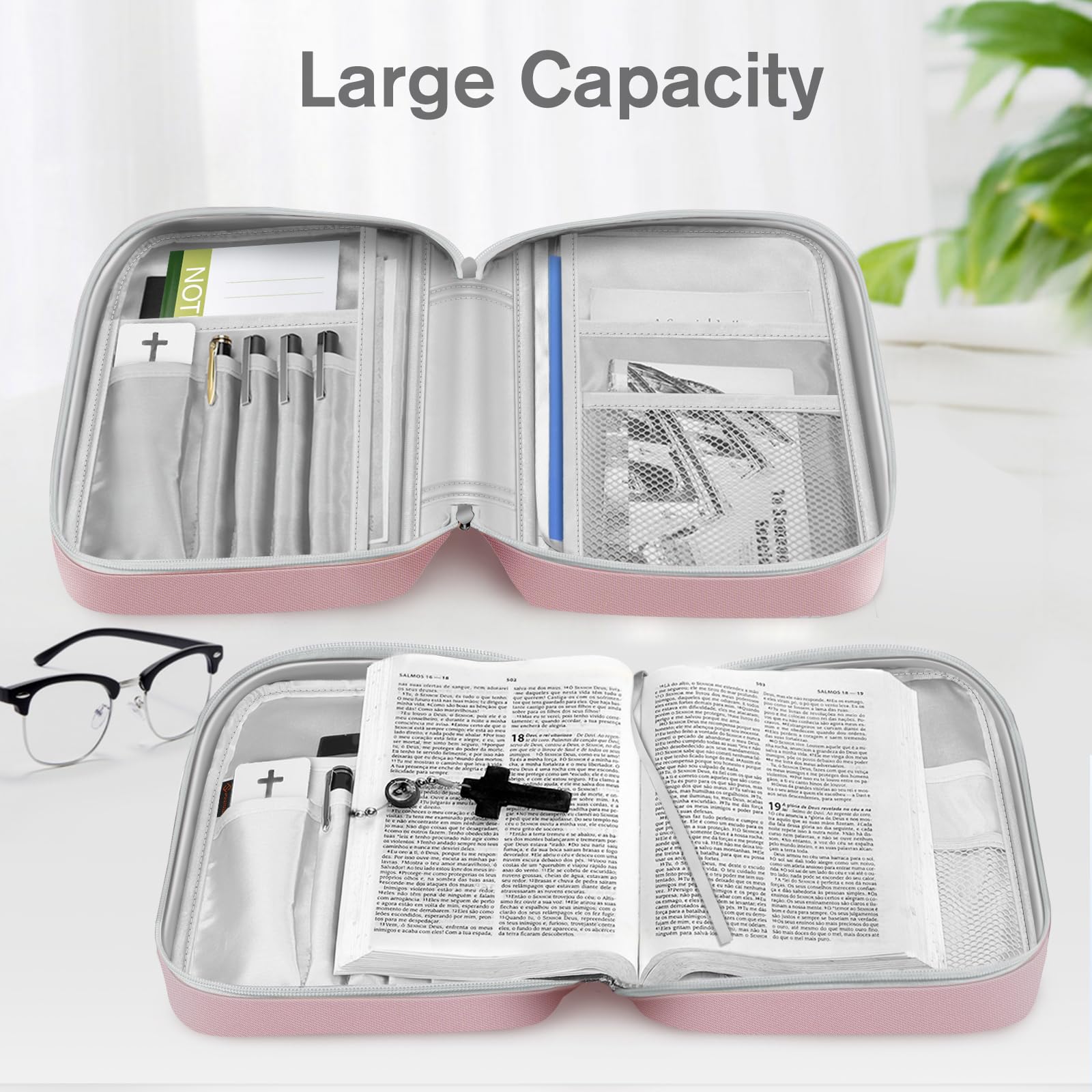 FINPAC Bible Cover with Handle & Zippered Pocket - Durable Protective Book Case for Church, Travel & Daily Use - Perfect Gift for Women, Men & Mothers (Rose Gold) - Ideal for Bible Study, Worship Services & Commuting