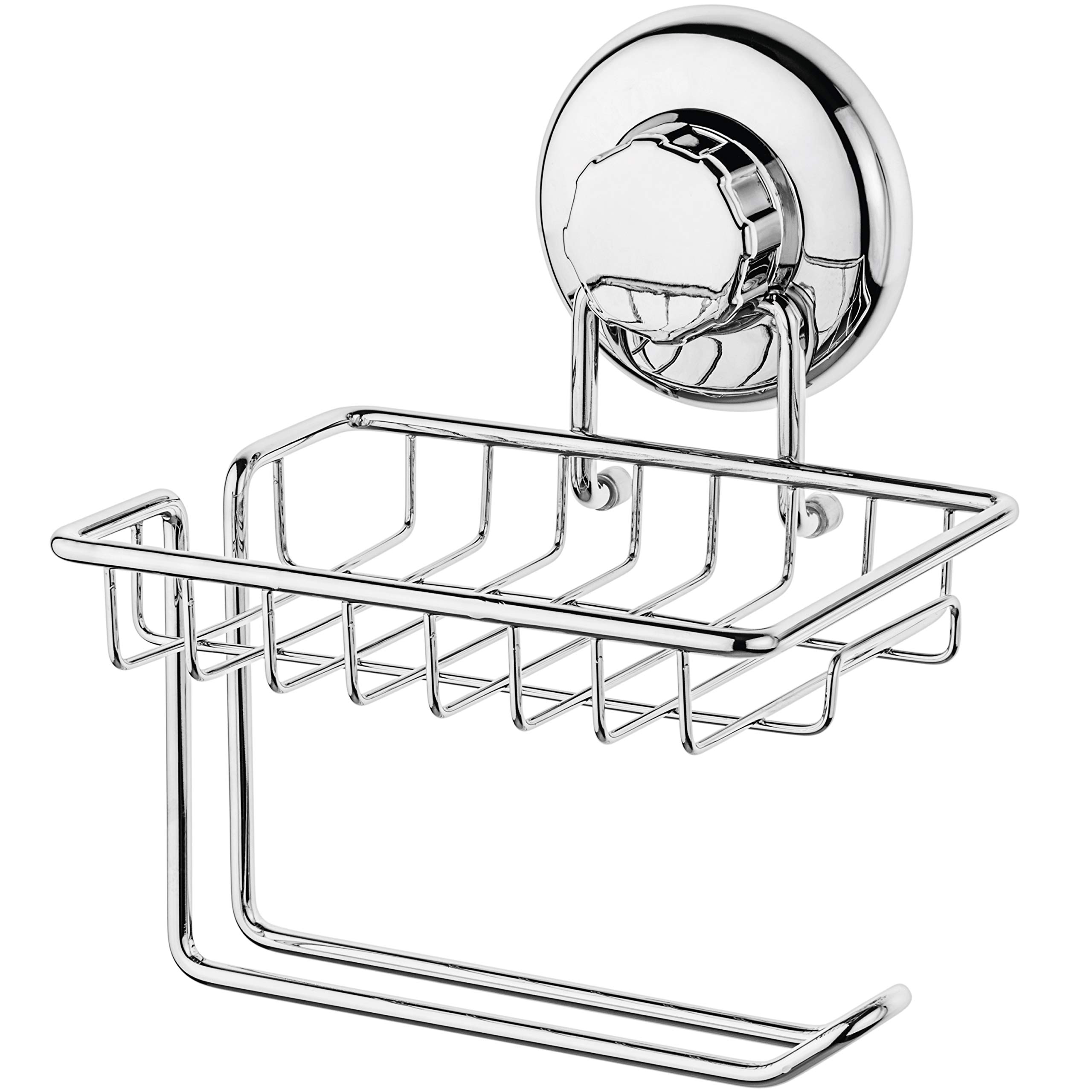Stainless Steel SS304 Suction Cup Toilet Paper Holder with Shelf - Wall Mount Bathroom & Kitchen Tissue Roll Dispenser (Chrome Finish) | Space-Saving Storage for Small Bathrooms, RVs & Apartments