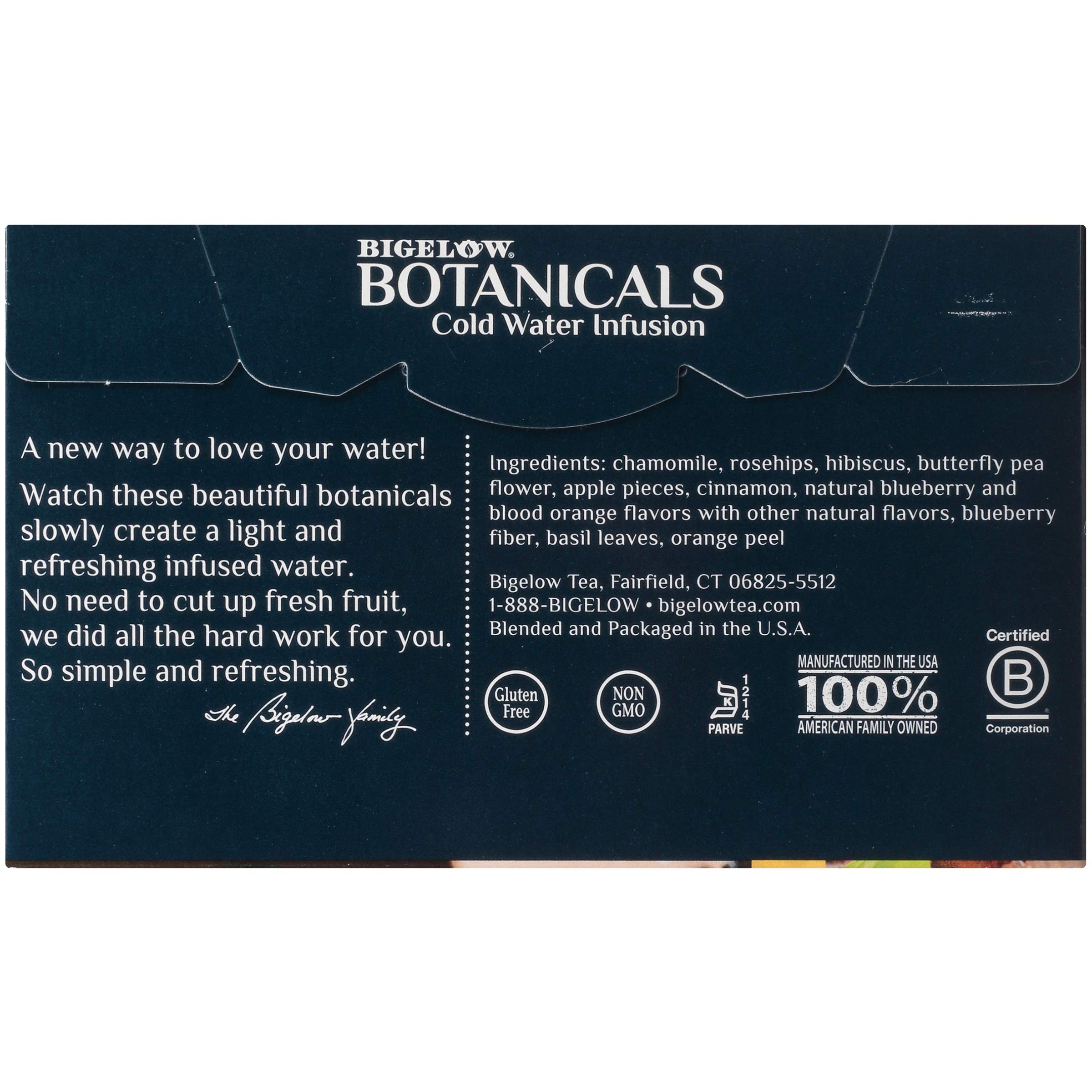 Bigelow Botanicals Blueberry Citrus Basil Herbal Tea Bags - Caffeine Free, 18 Count (Pack of 1) - Cold Water Infusion, Refreshing Iced Tea for Summer, Relaxation & Healthy Hydration