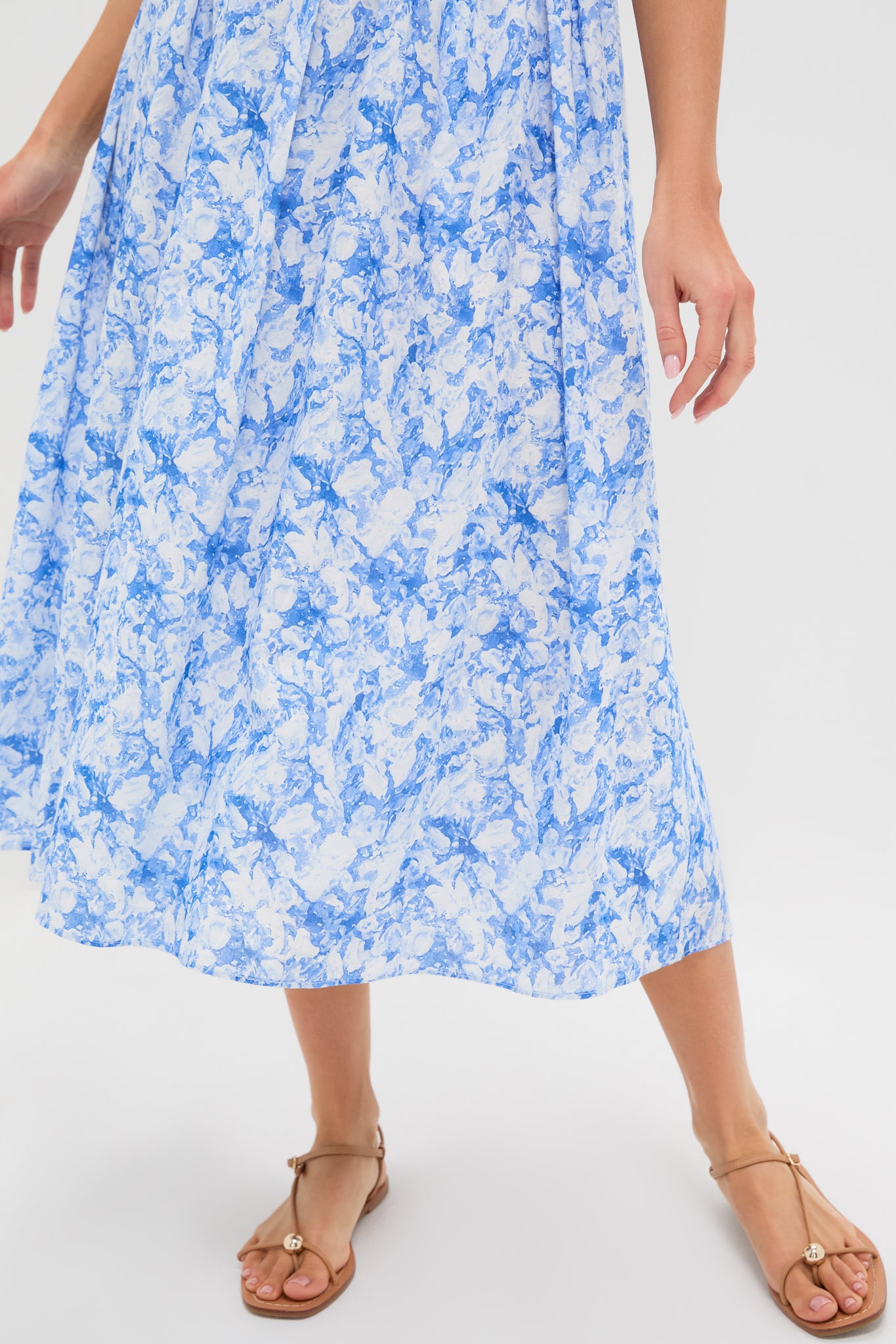 Blue Watercolor Print Annette Midi Dress - Flowy Summer Dress for Women | Perfect for Beach Vacations, Date Nights & Casual Outings