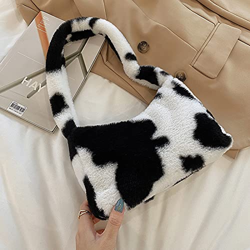 Women's Fluffy Faux Fur Cow Print Shoulder Bag - Fashionable Clutch Purse & Underarm Handbag with Zipper - Stylish Satchel & Tote for Parties, Date Night, and Everyday Use