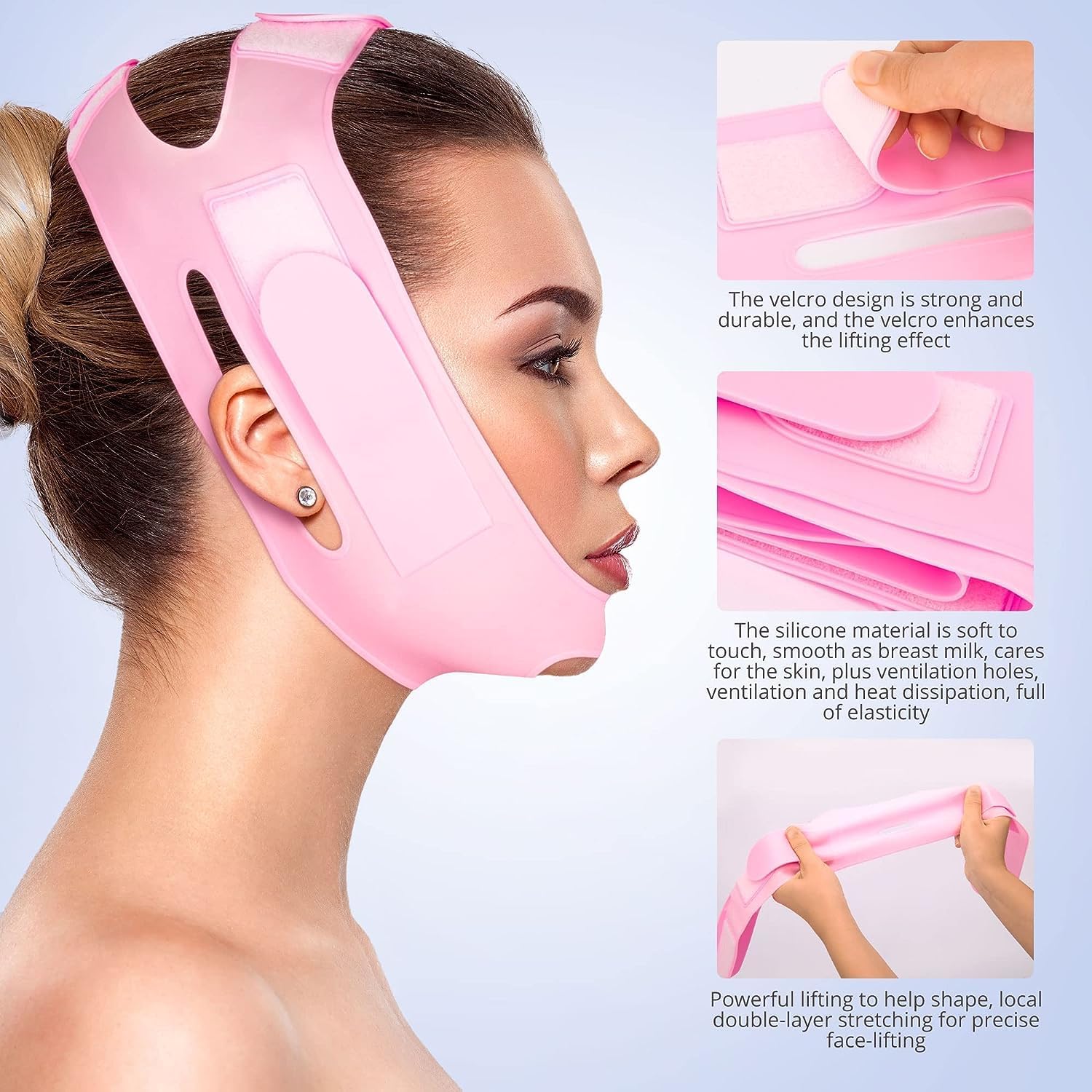 Kwinto Silicone V Face Mask - Facial Slimming Bandage for Cheek, Chin & Neck Lift - Double Chin Reducer for Women & Men - Skin Tightening & Lifting - Perfect for Home Spa, Yoga & Relaxation