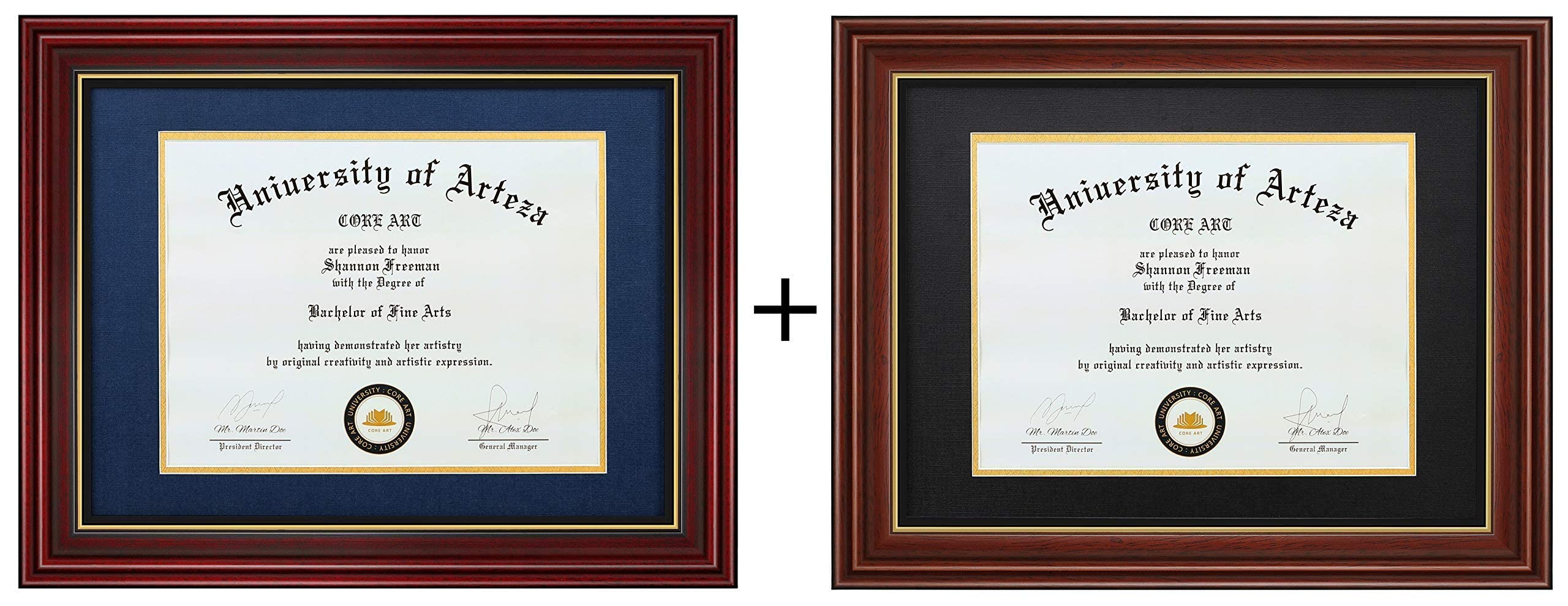 Premium Cherry & Chocolate Diploma Frames with Blue Gold & Black Gold Mats - Set of 2 for Graduation, Office Decor & Wall Display