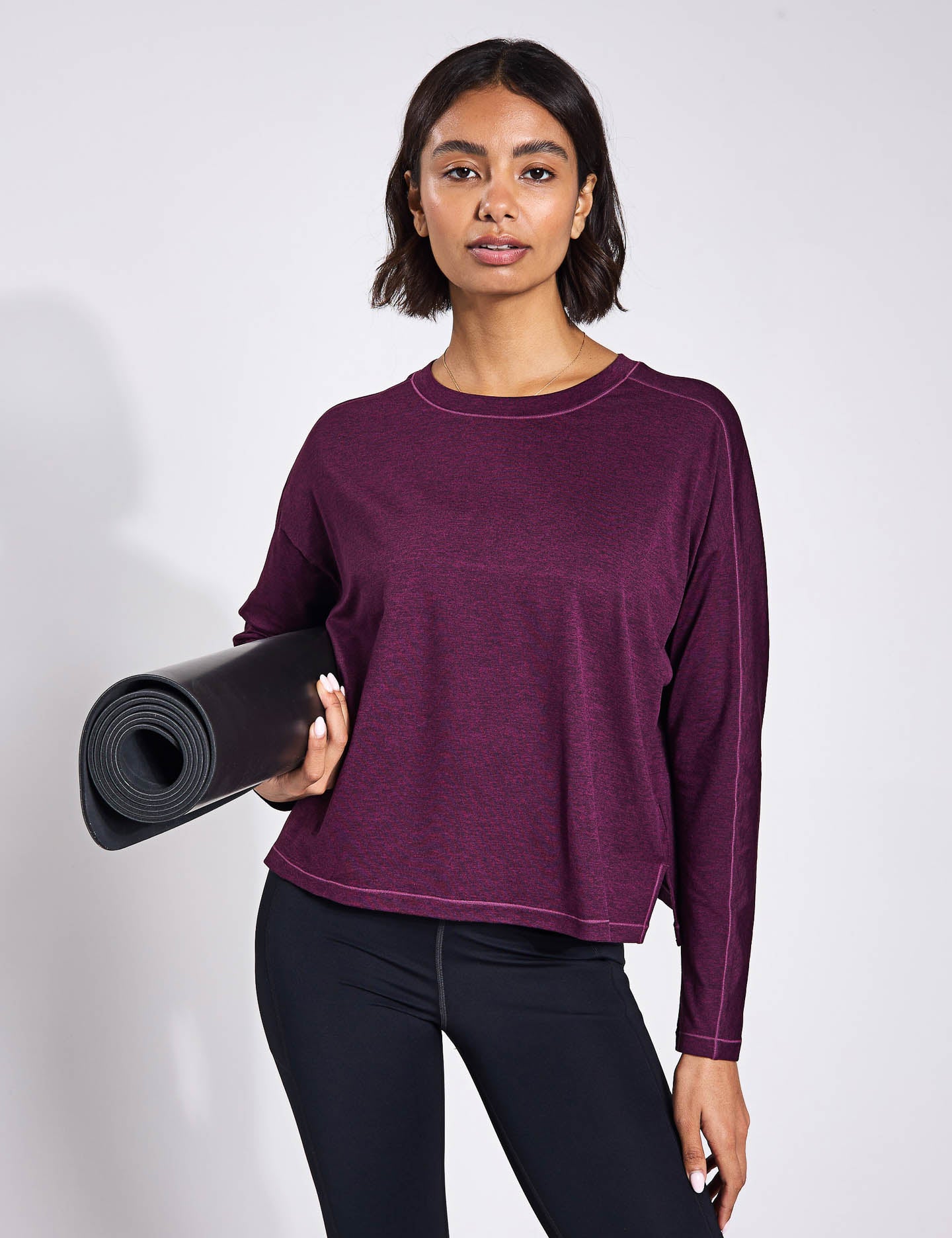 ReSet Women's Long Sleeve T-Shirt - Soft Plum Heather Cotton Blend Top for Casual Wear, Layering & Everyday Comfort