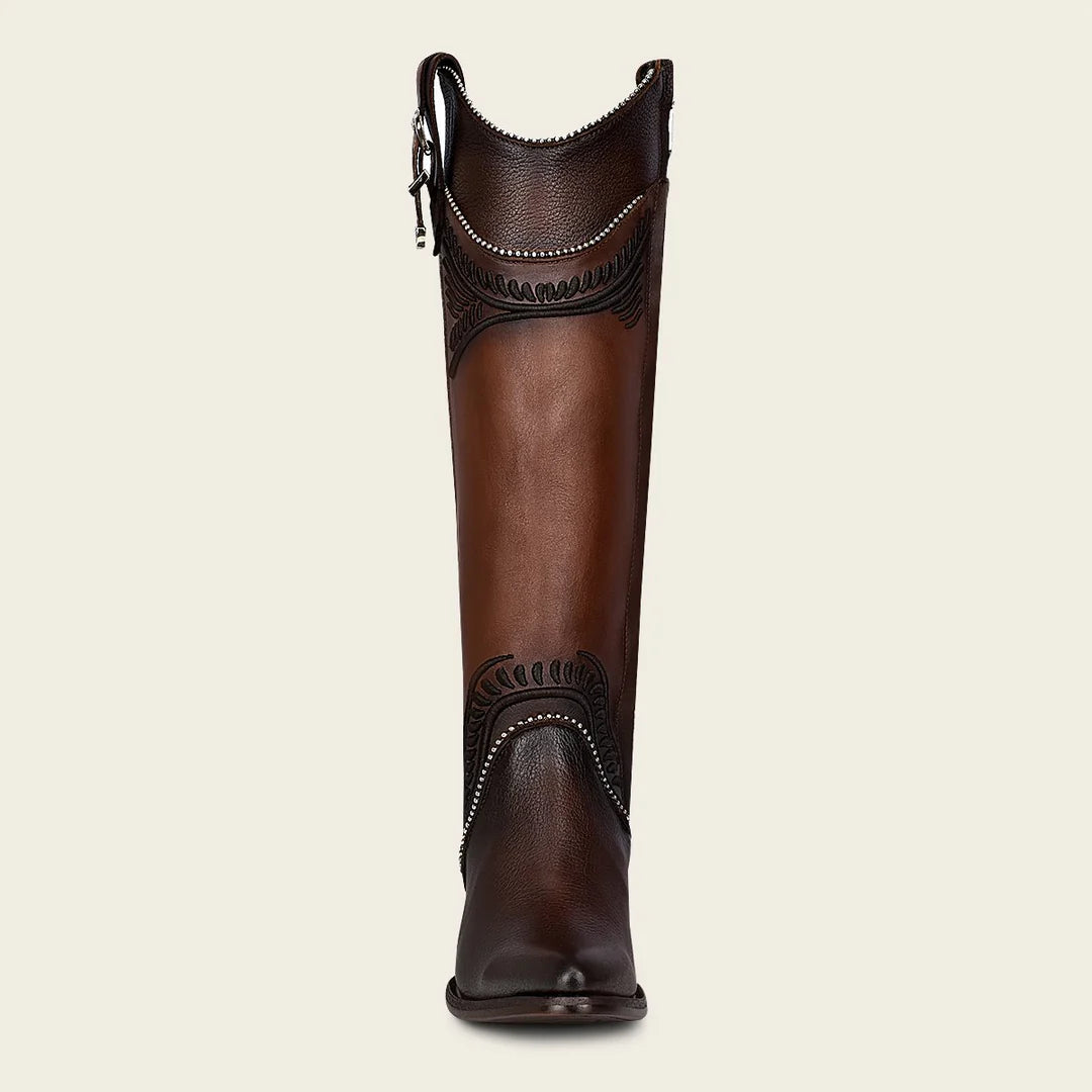 **3F82RS Women's Brown Western Cowgirl Knee High Boots - Genuine Cowhide Leather - Perfect for Rodeo, Country Dancing & Fashion Outfits**